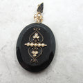 Antique Victorian 14k Gold Onyx Pearl and Enamel Locket c.1880s