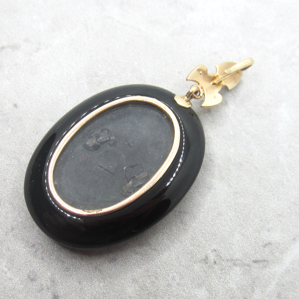 Antique Victorian 14k Gold Onyx Pearl and Enamel Locket c.1880s