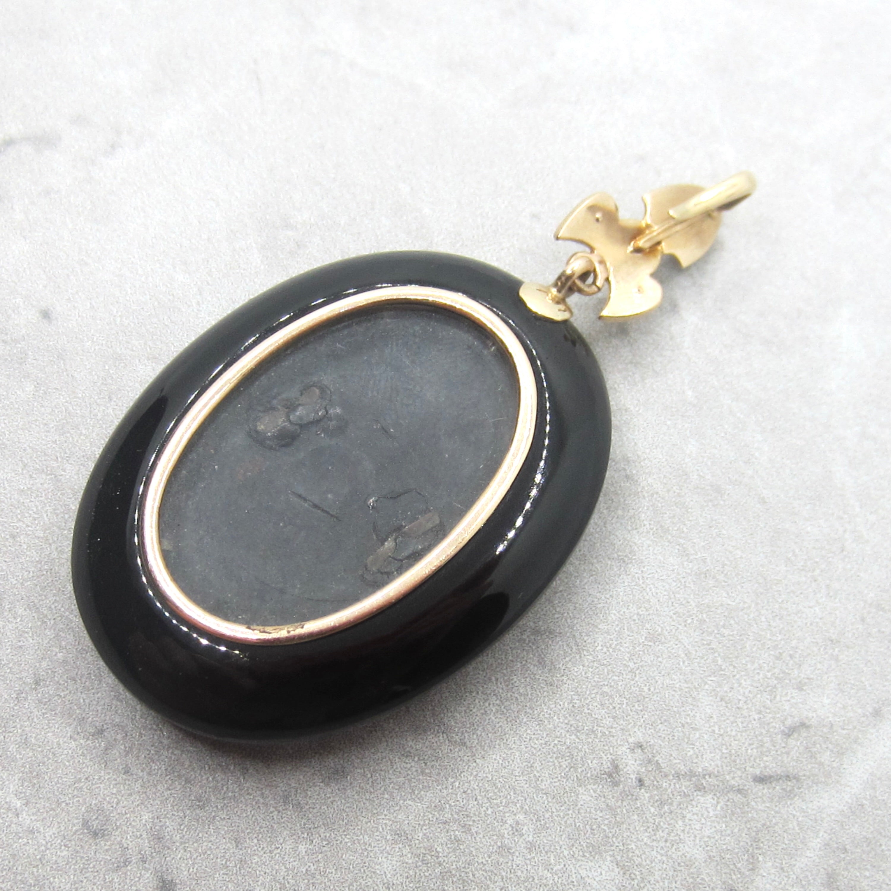Antique Victorian 14k Gold Onyx Pearl and Enamel Locket c.1880s