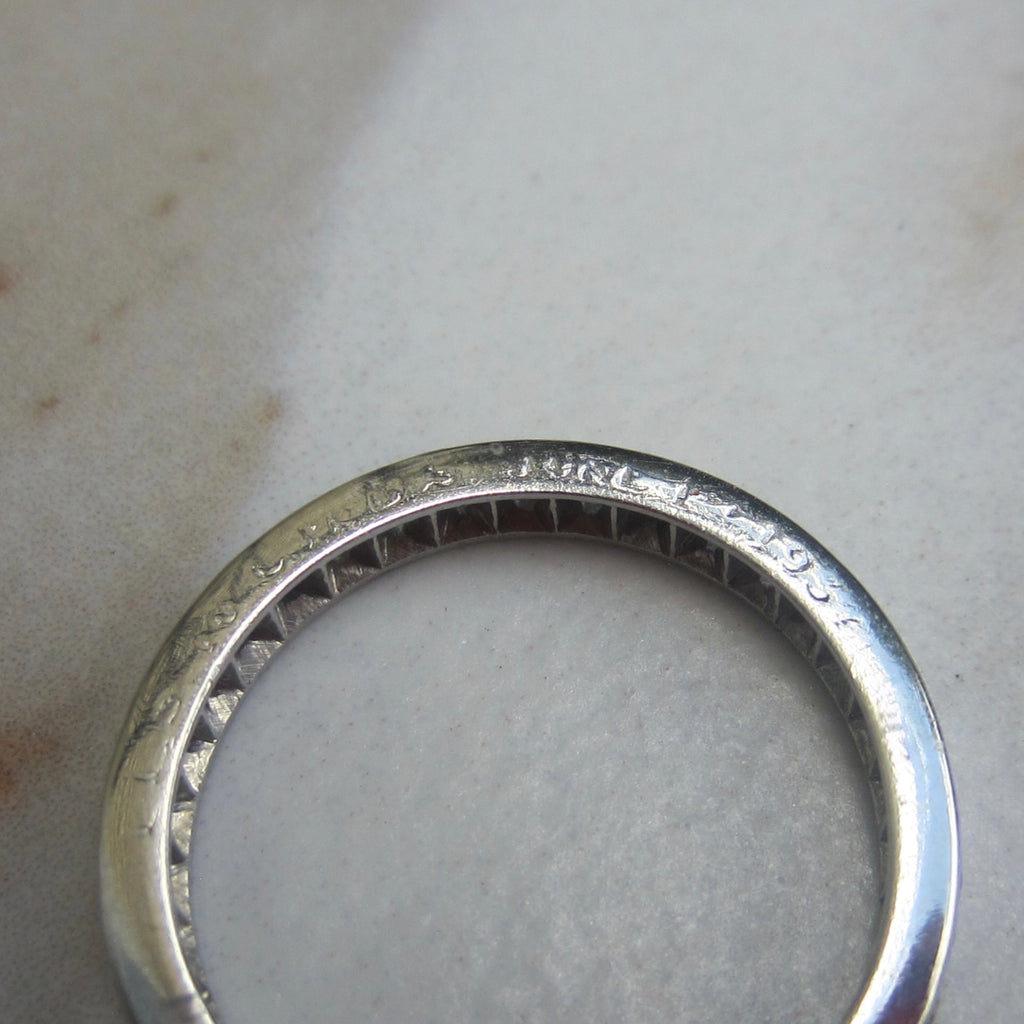 Vintage Art Deco Platinum Natural Diamond Eternity Band Inscribed 1934