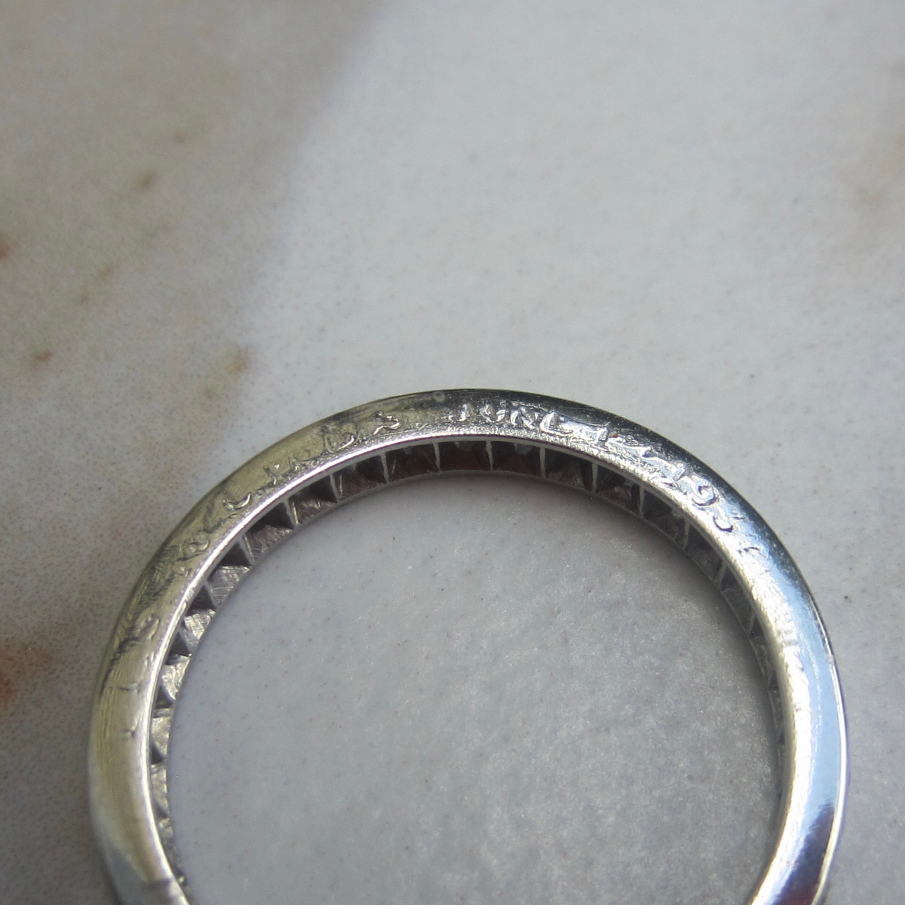 Vintage Art Deco Platinum Natural Diamond Eternity Band Inscribed 1934