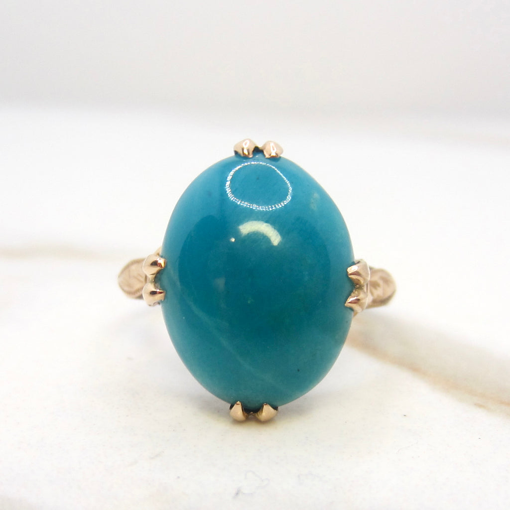 Vintage 18k Gold Chrysocolla in Chalcedony Ring c.1940s