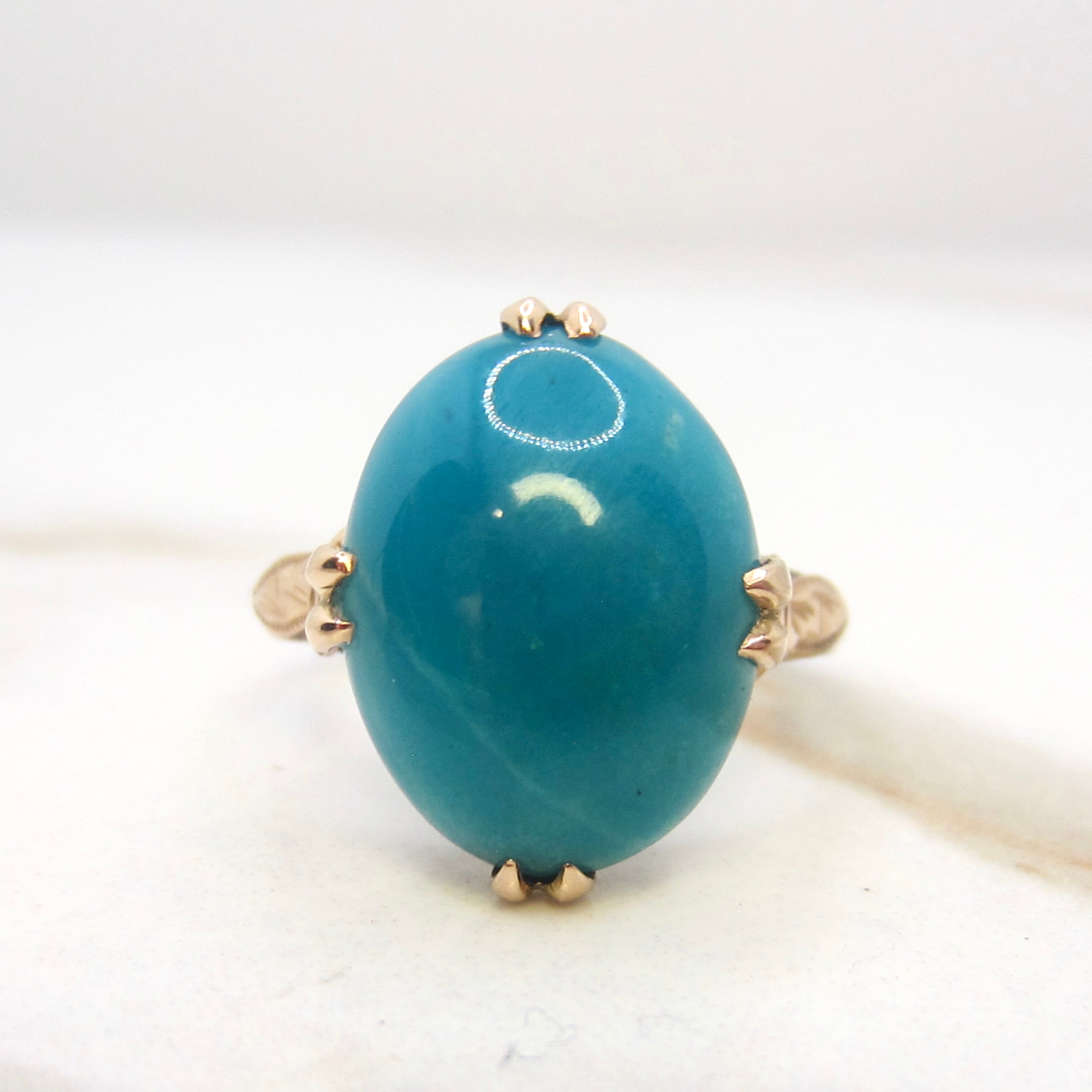 Vintage 18k Gold Chrysocolla in Chalcedony Ring c.1940s