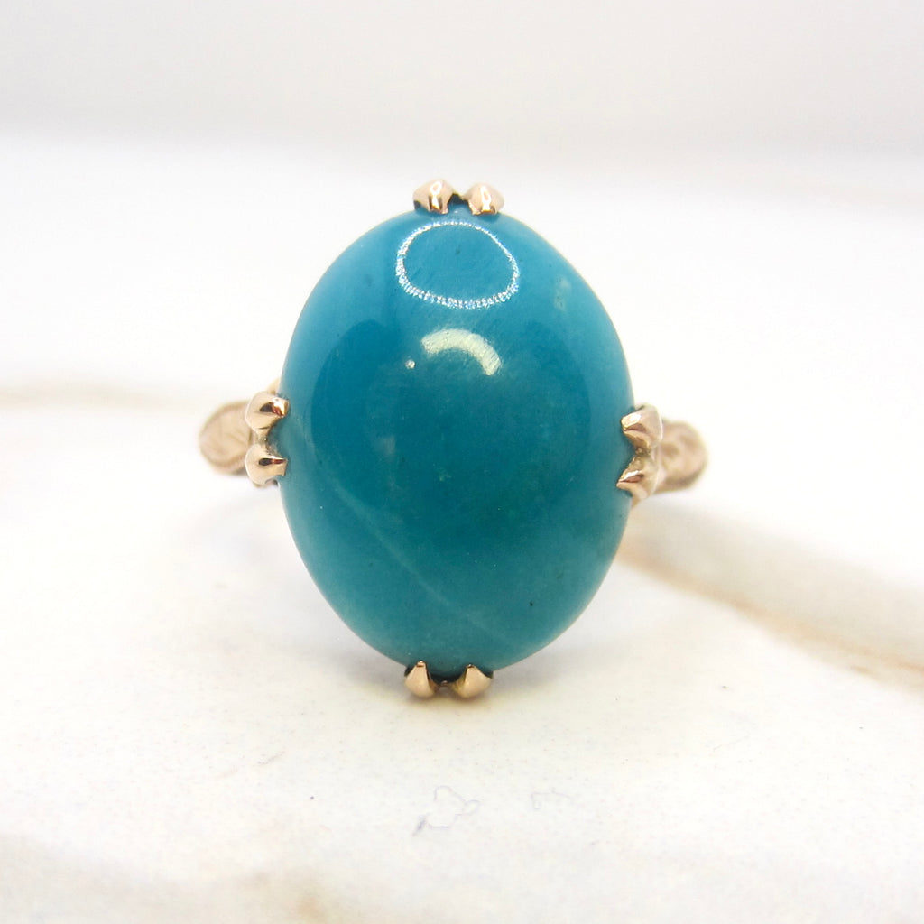 Vintage 18k Gold Chrysocolla in Chalcedony Ring c.1940s