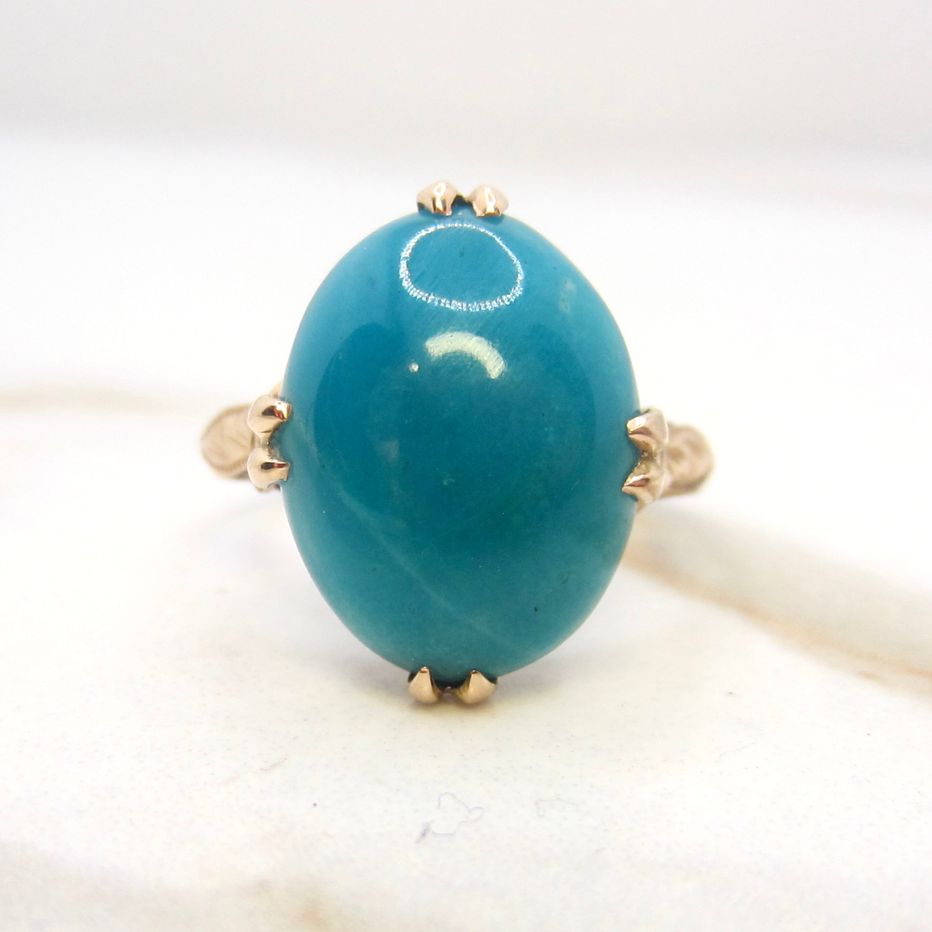 Vintage 18k Gold Chrysocolla in Chalcedony Ring c.1940s