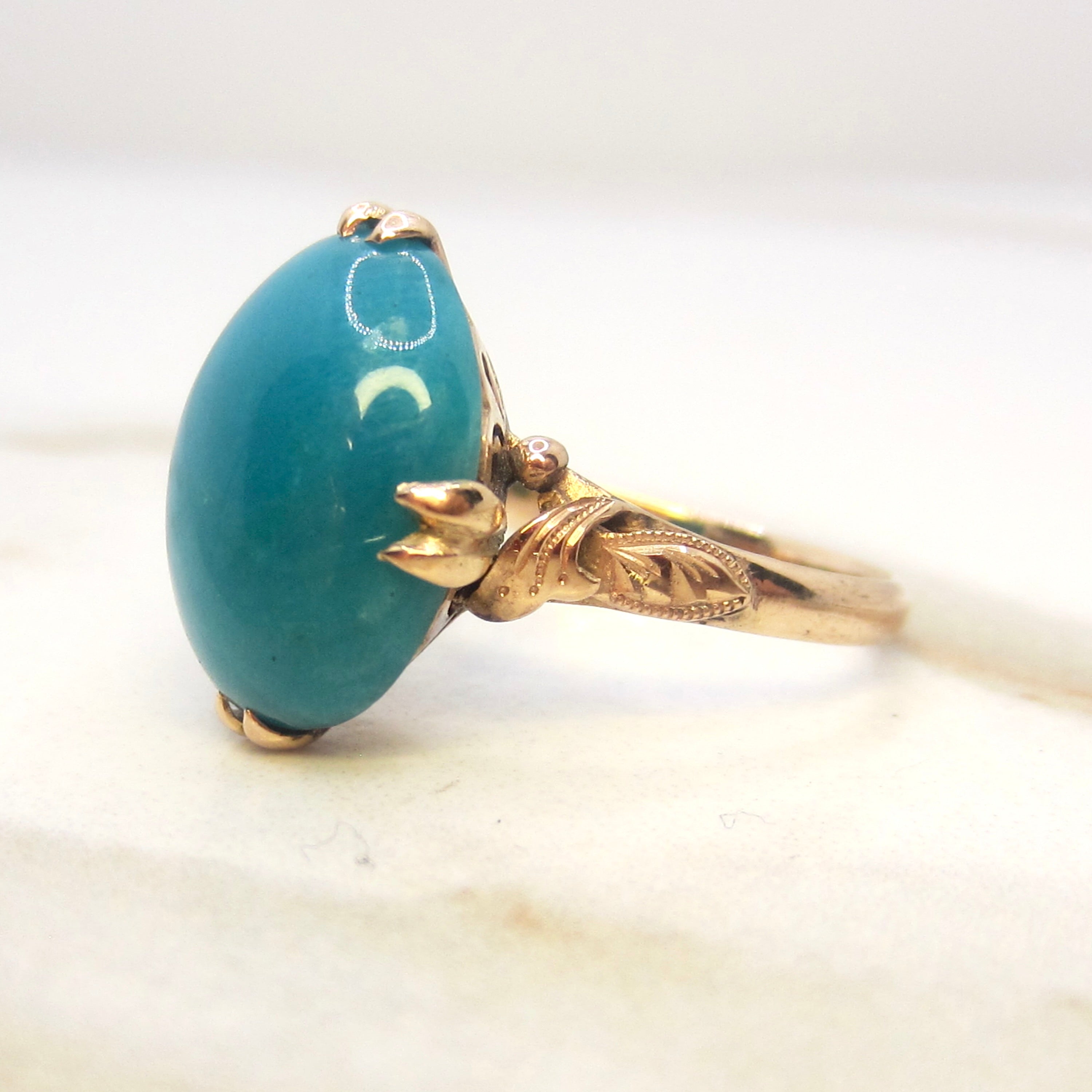 Vintage 18k Gold Chrysocolla in Chalcedony Ring c.1940s