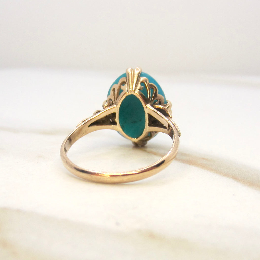 Vintage 18k Gold Chrysocolla in Chalcedony Ring c.1940s