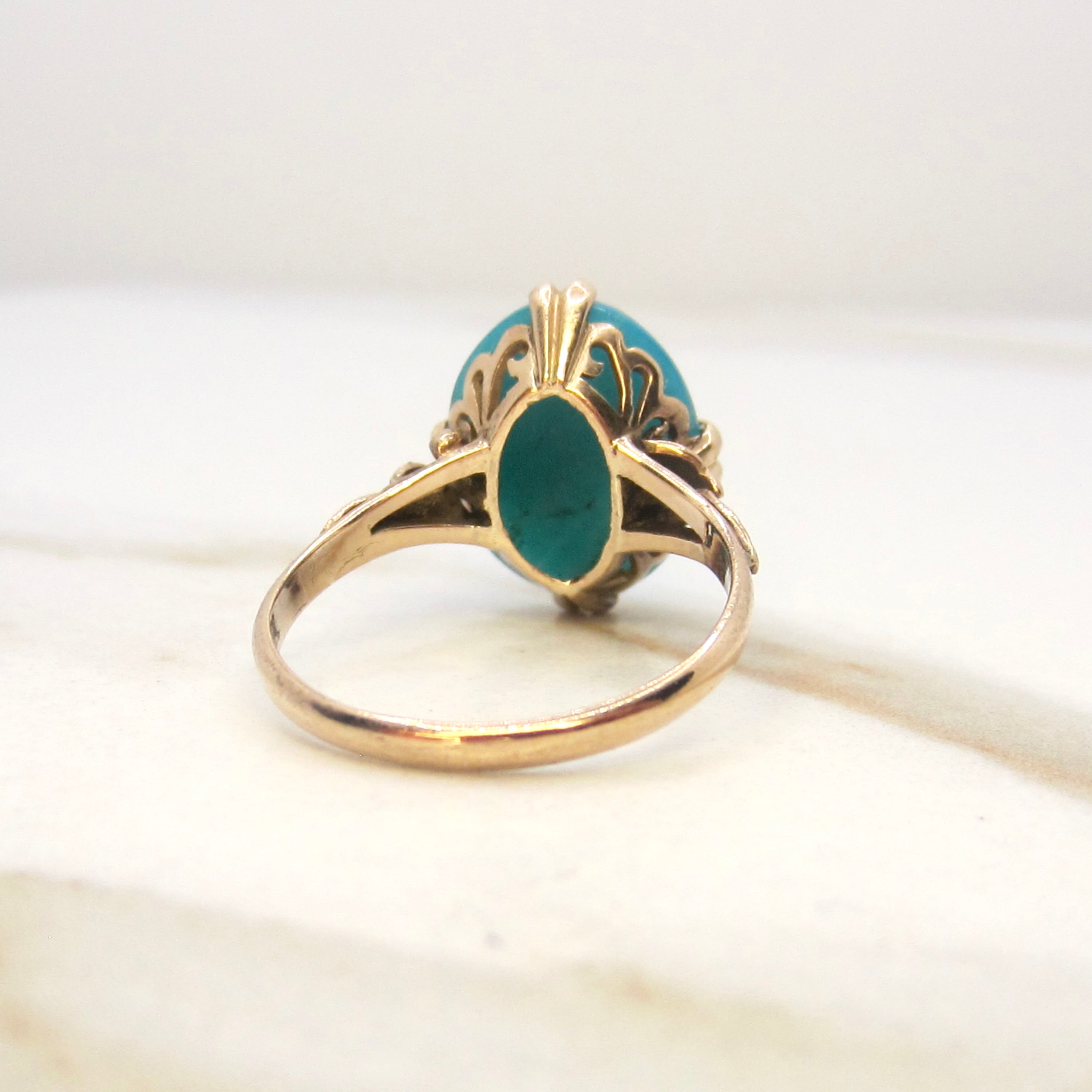 Vintage 18k Gold Chrysocolla in Chalcedony Ring c.1940s