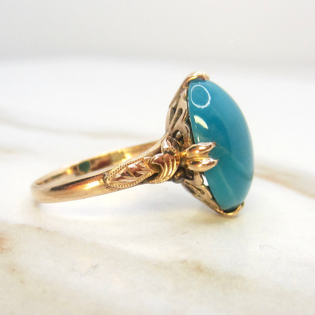 Vintage 18k Gold Chrysocolla in Chalcedony Ring c.1940s