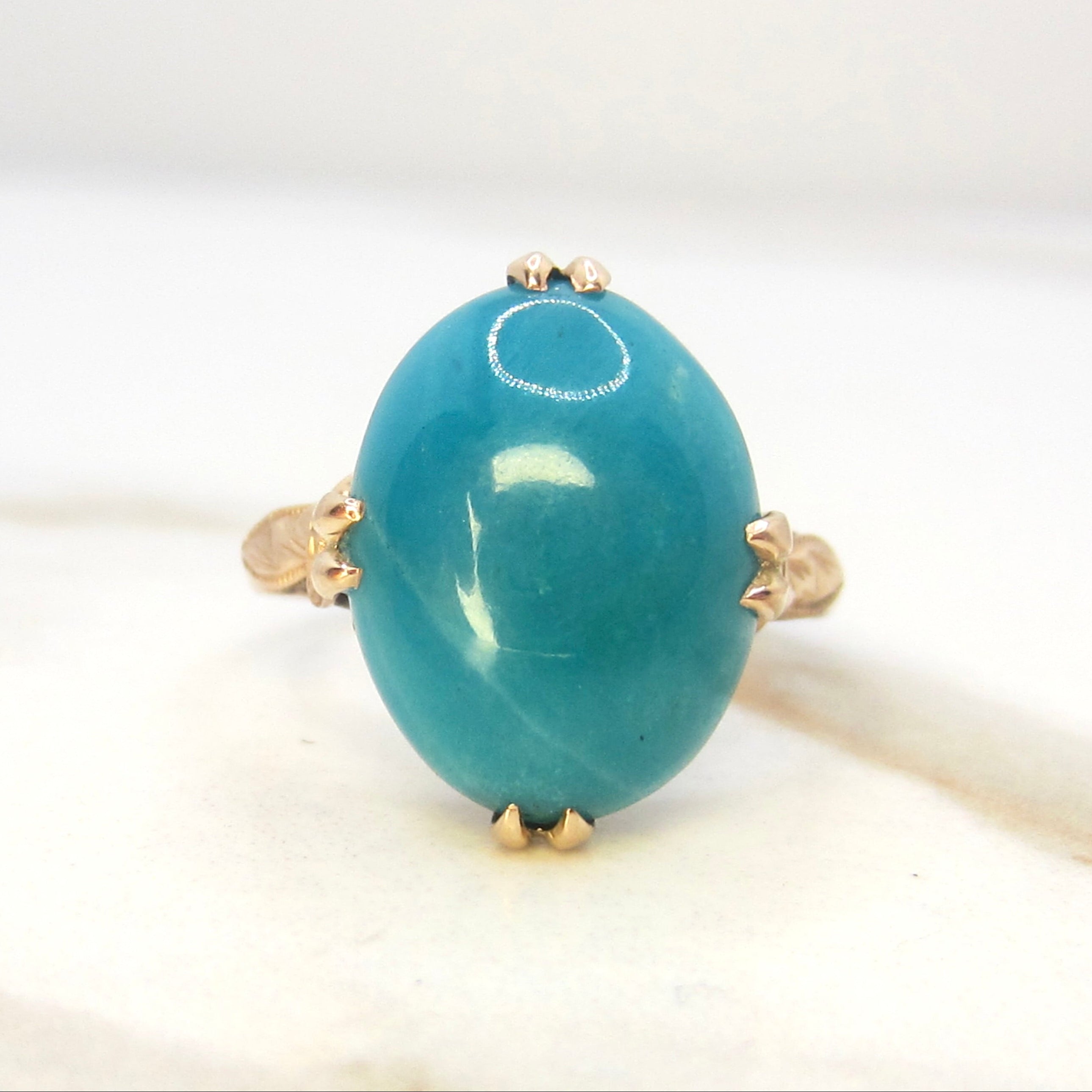 Vintage 18k Gold Chrysocolla in Chalcedony Ring c.1940s