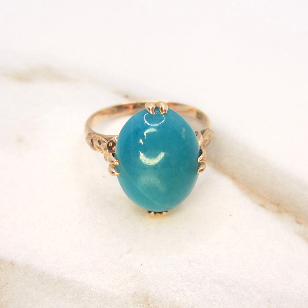 Vintage 18k Gold Chrysocolla in Chalcedony Ring c.1940s