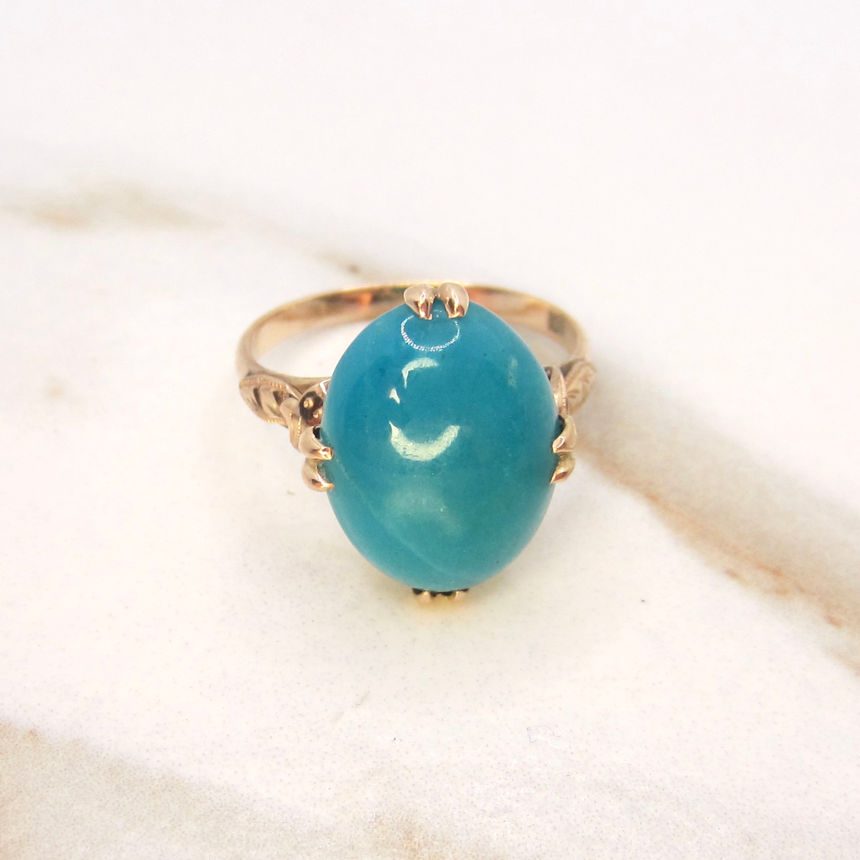 Vintage 18k Gold Chrysocolla in Chalcedony Ring c.1940s