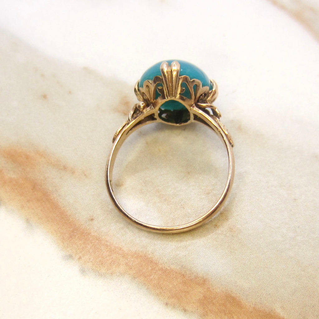 Vintage 18k Gold Chrysocolla in Chalcedony Ring c.1940s