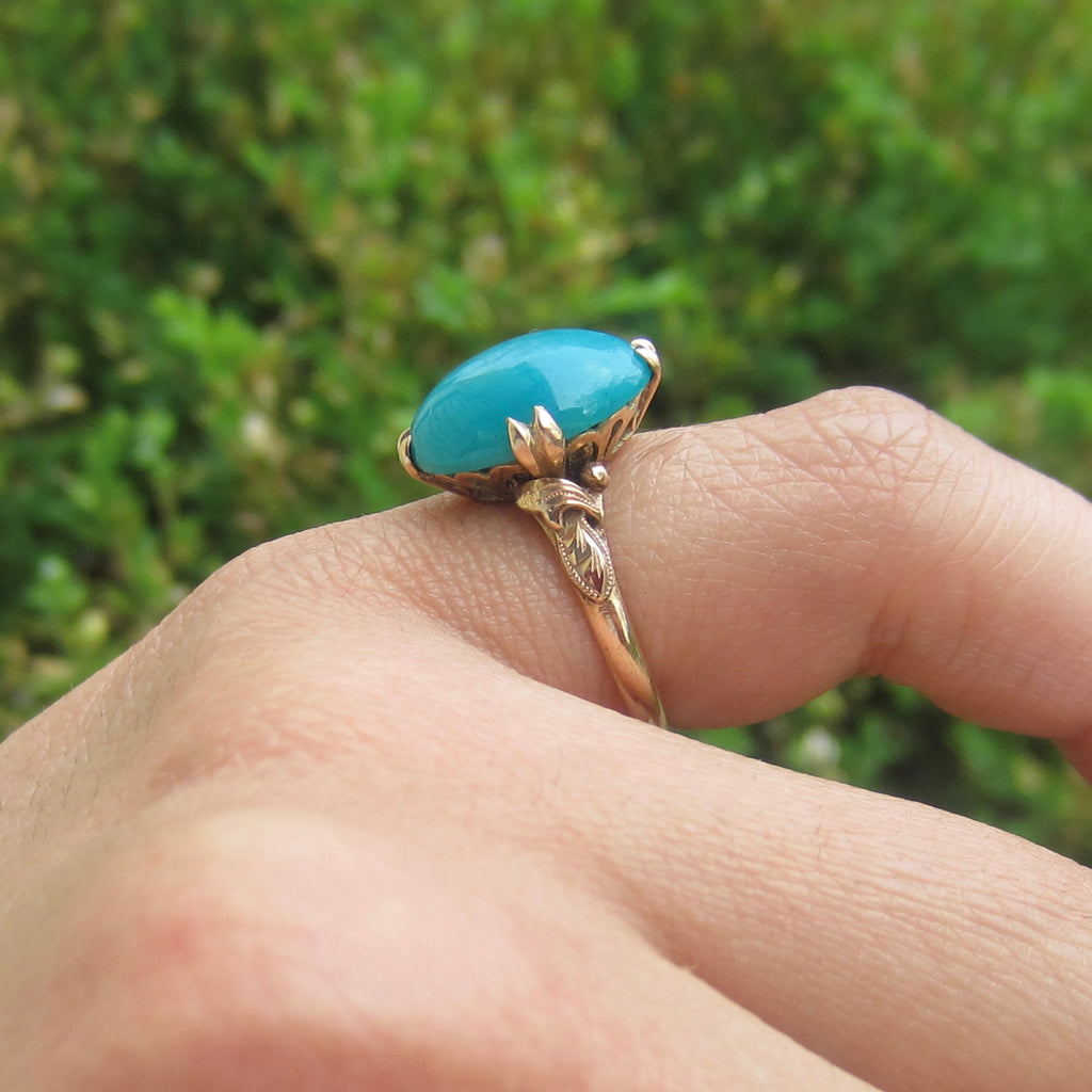 Vintage 18k Gold Chrysocolla in Chalcedony Ring c.1940s