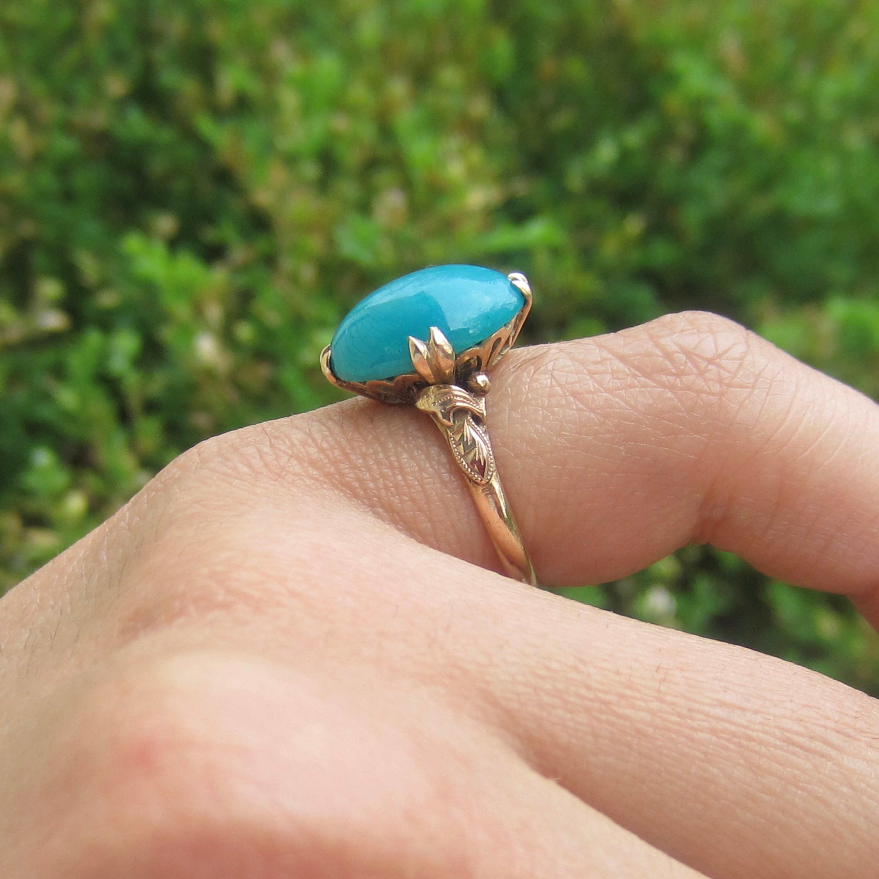 Vintage 18k Gold Chrysocolla in Chalcedony Ring c.1940s