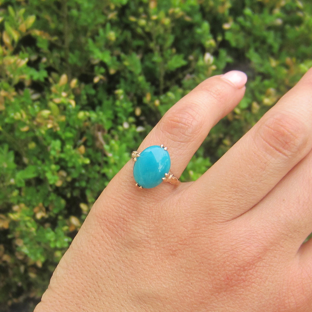 Vintage 18k Gold Chrysocolla in Chalcedony Ring c.1940s