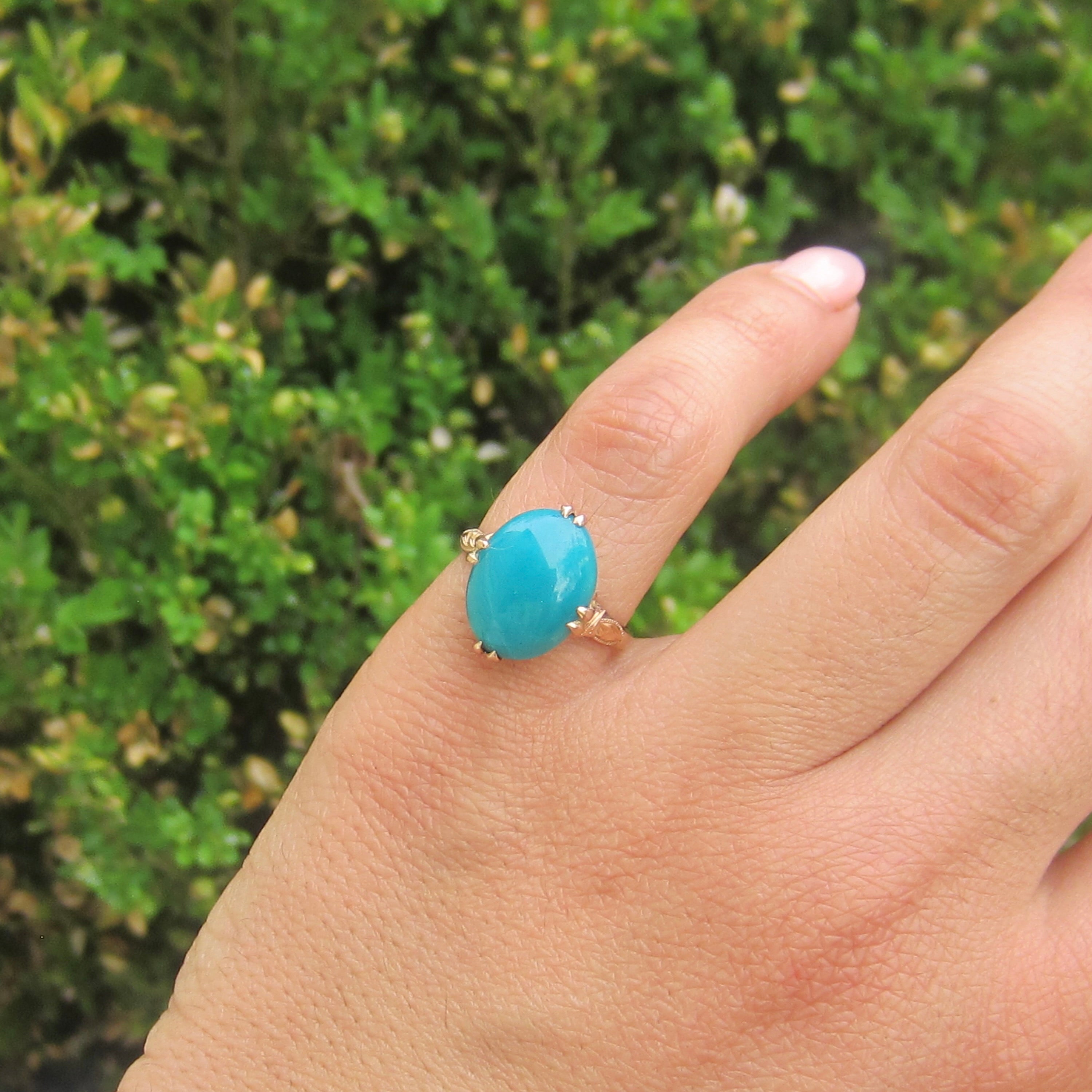 Vintage 18k Gold Chrysocolla in Chalcedony Ring c.1940s
