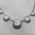 Vintage Art Deco Egyptian Revival Sterling Silver Scarab Hieroglyphs Necklace c.1930s