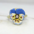 Antique Larter and Sons Art Nouveau 14k Enamel Pansy Flower Ring with Diamond