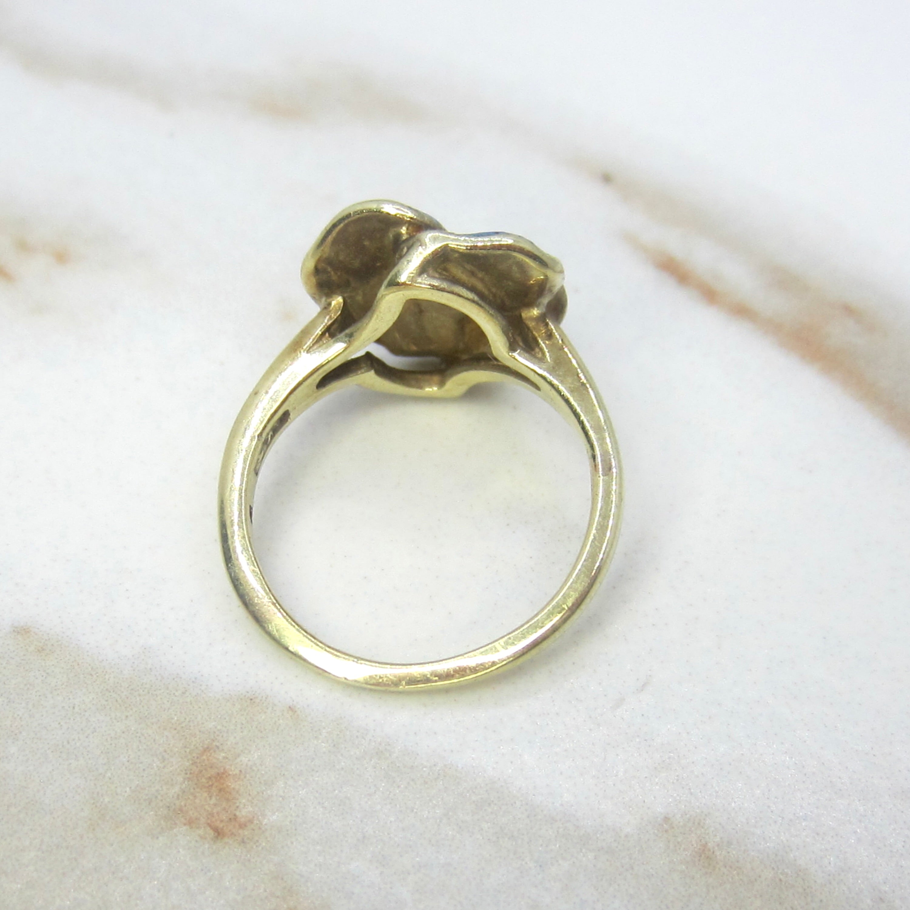 Antique Larter and Sons Art Nouveau 14k Enamel Pansy Flower Ring with Diamond