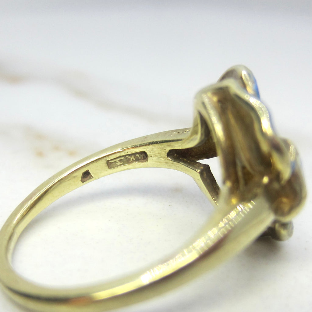 Antique Larter and Sons Art Nouveau 14k Enamel Pansy Flower Ring with Diamond