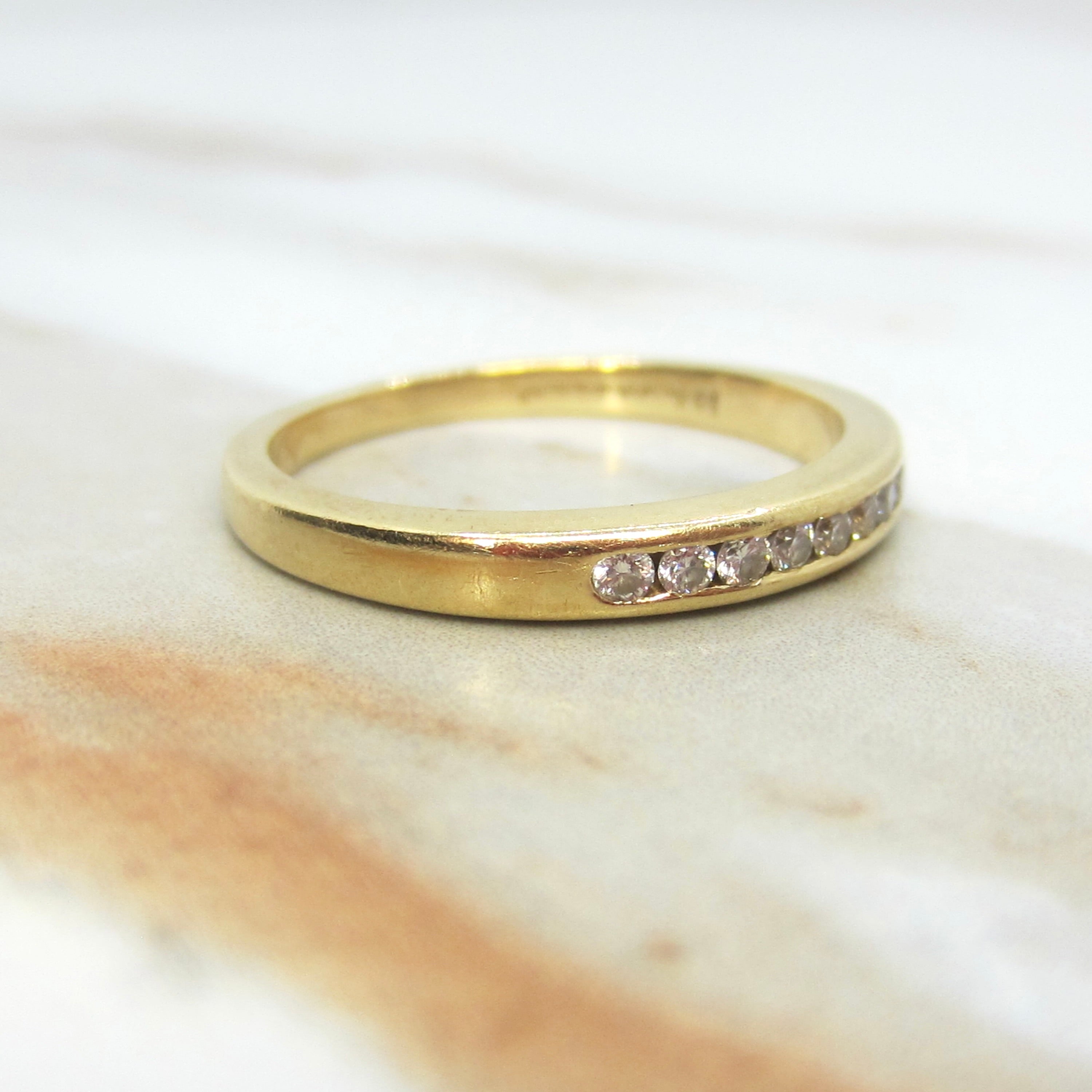 Vintage 18k Gold .18ctw Natural Diamond Stacking Band Jabel c.1980s