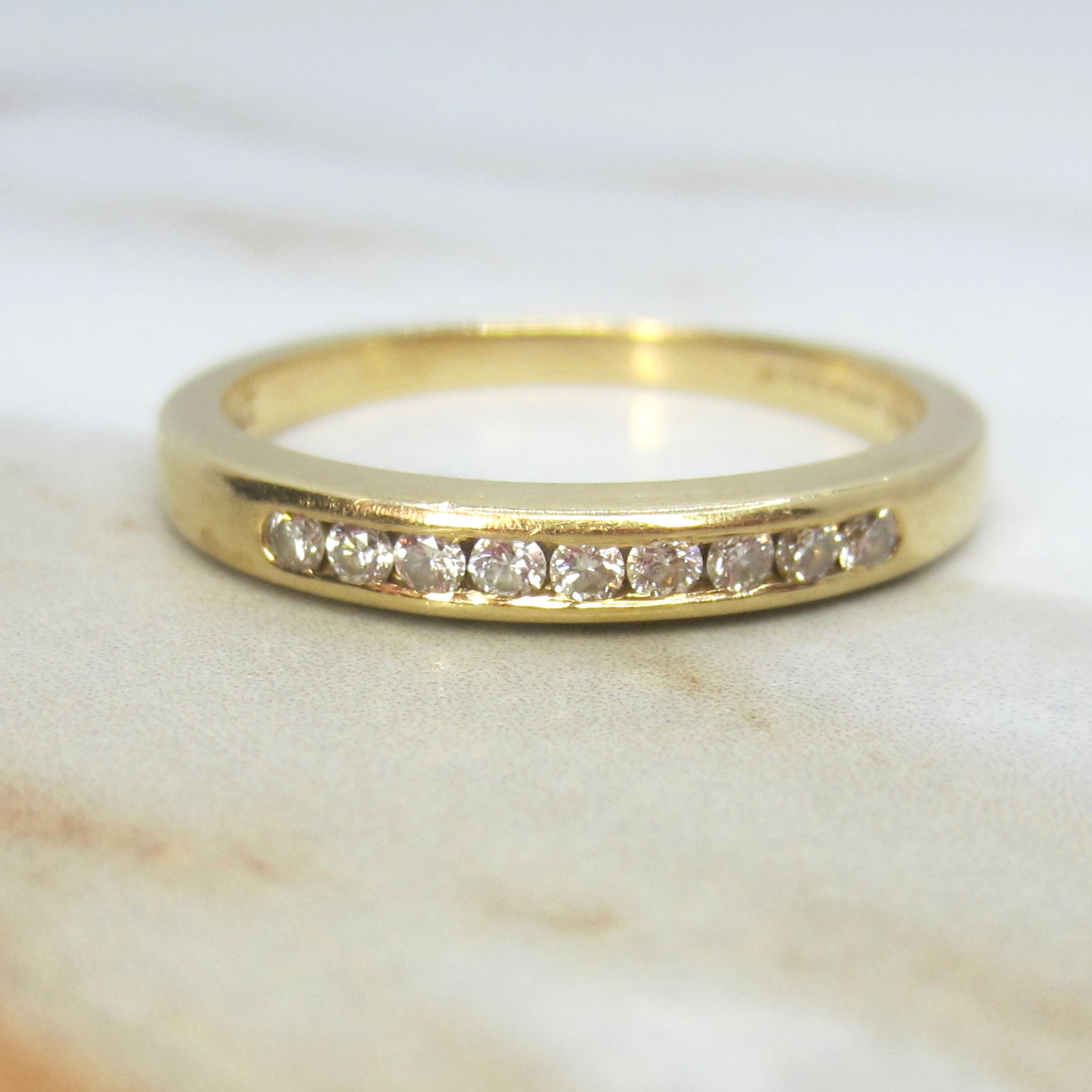 Vintage 18k Gold .18ctw Natural Diamond Stacking Band Jabel c.1980s