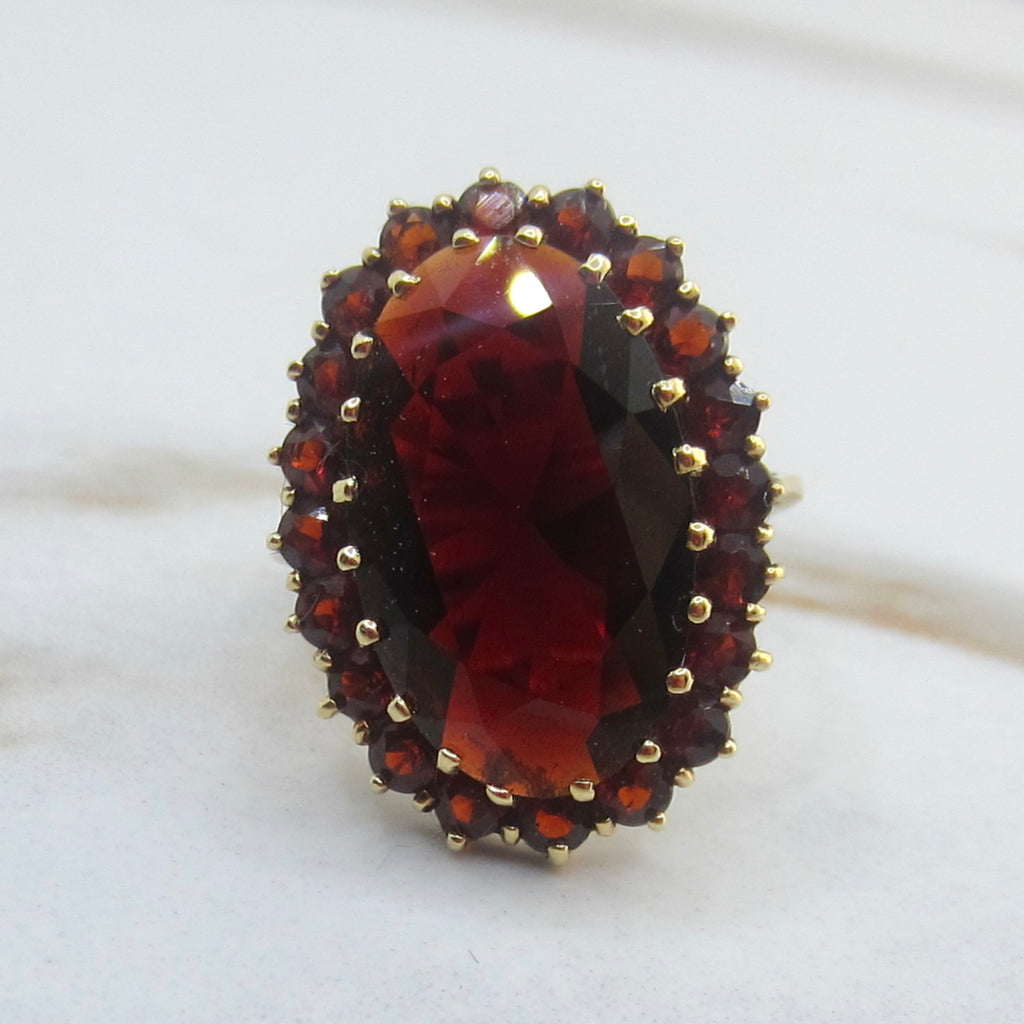 Vintage 14k Gold Large Garnet Cocktail Ring c.1970s