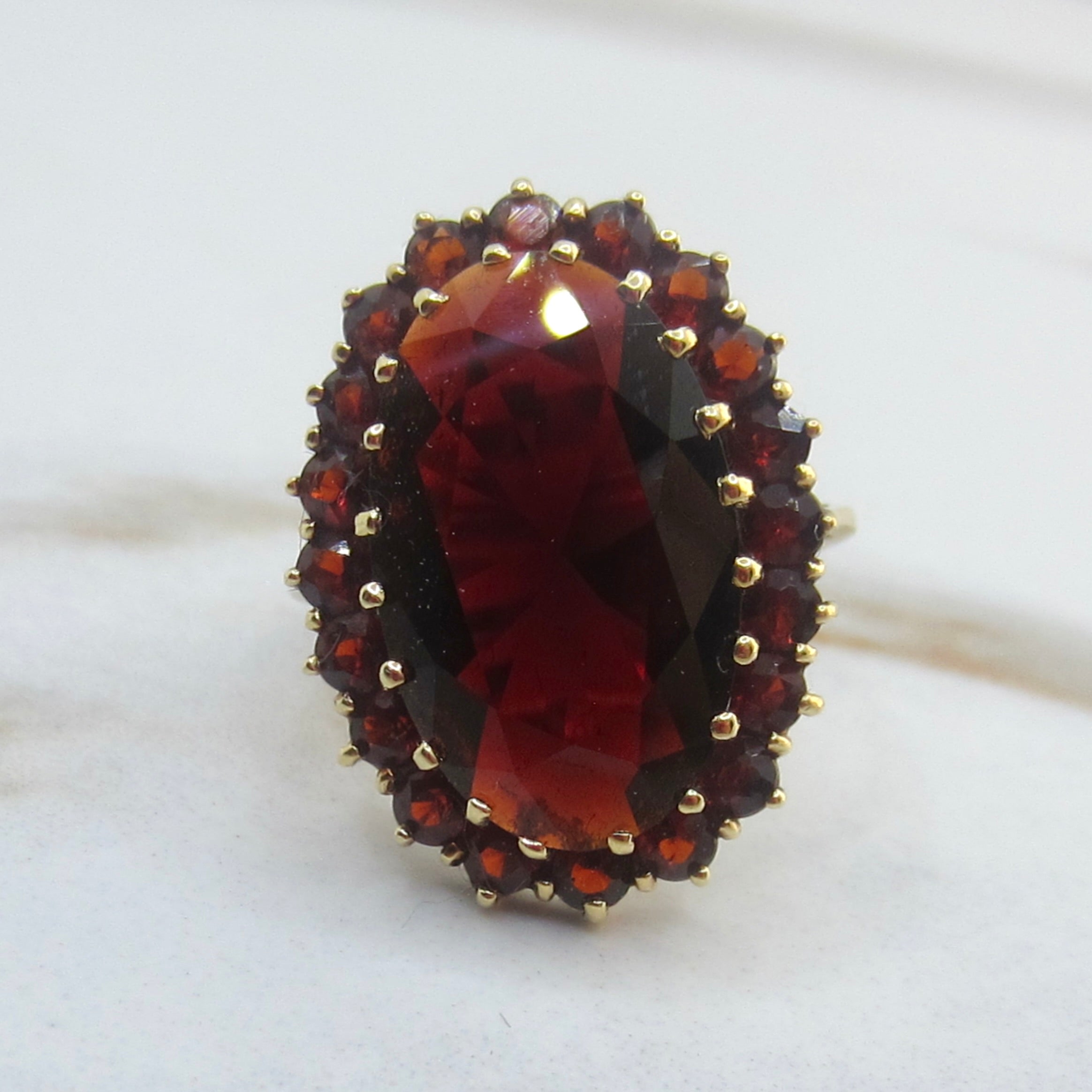 Vintage 14k Gold Large Garnet Cocktail Ring c.1970s