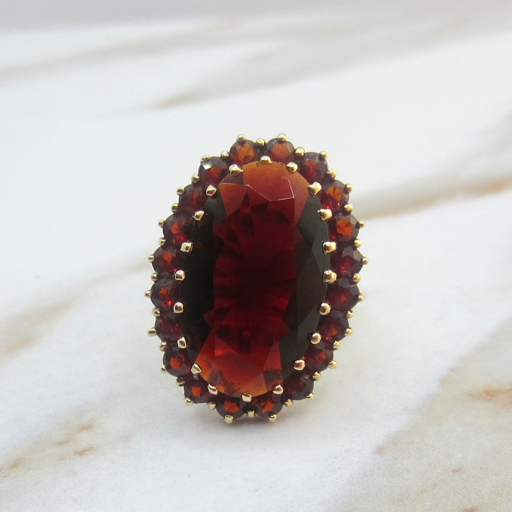 Vintage 14k Gold Large Garnet Cocktail Ring c.1970s