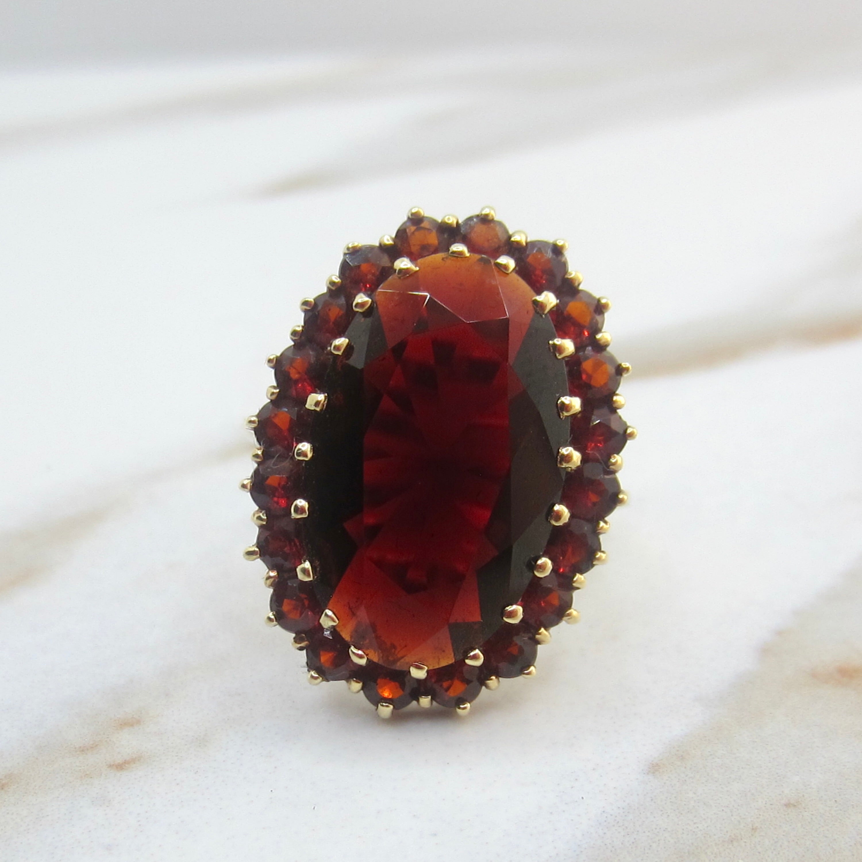 Vintage 14k Gold Large Garnet Cocktail Ring c.1970s