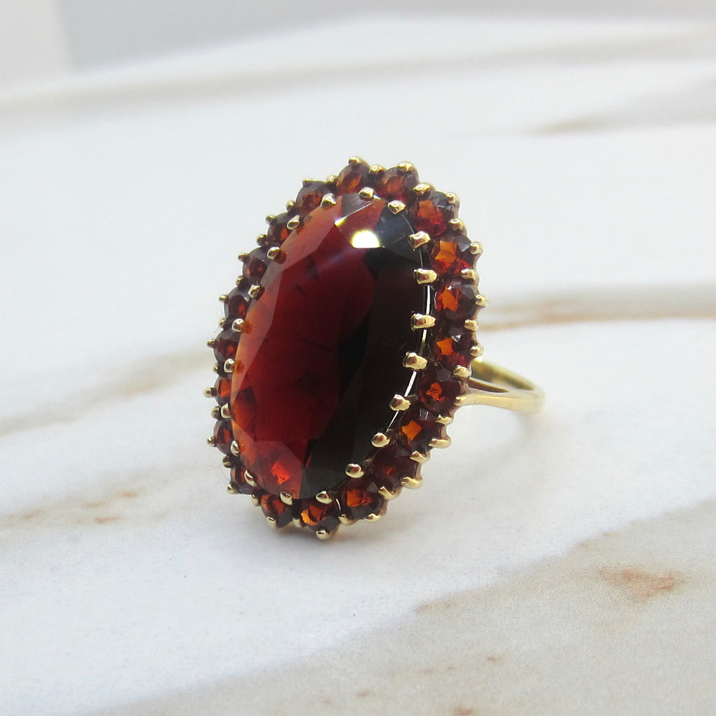 Vintage 14k Gold Large Garnet Cocktail Ring c.1970s