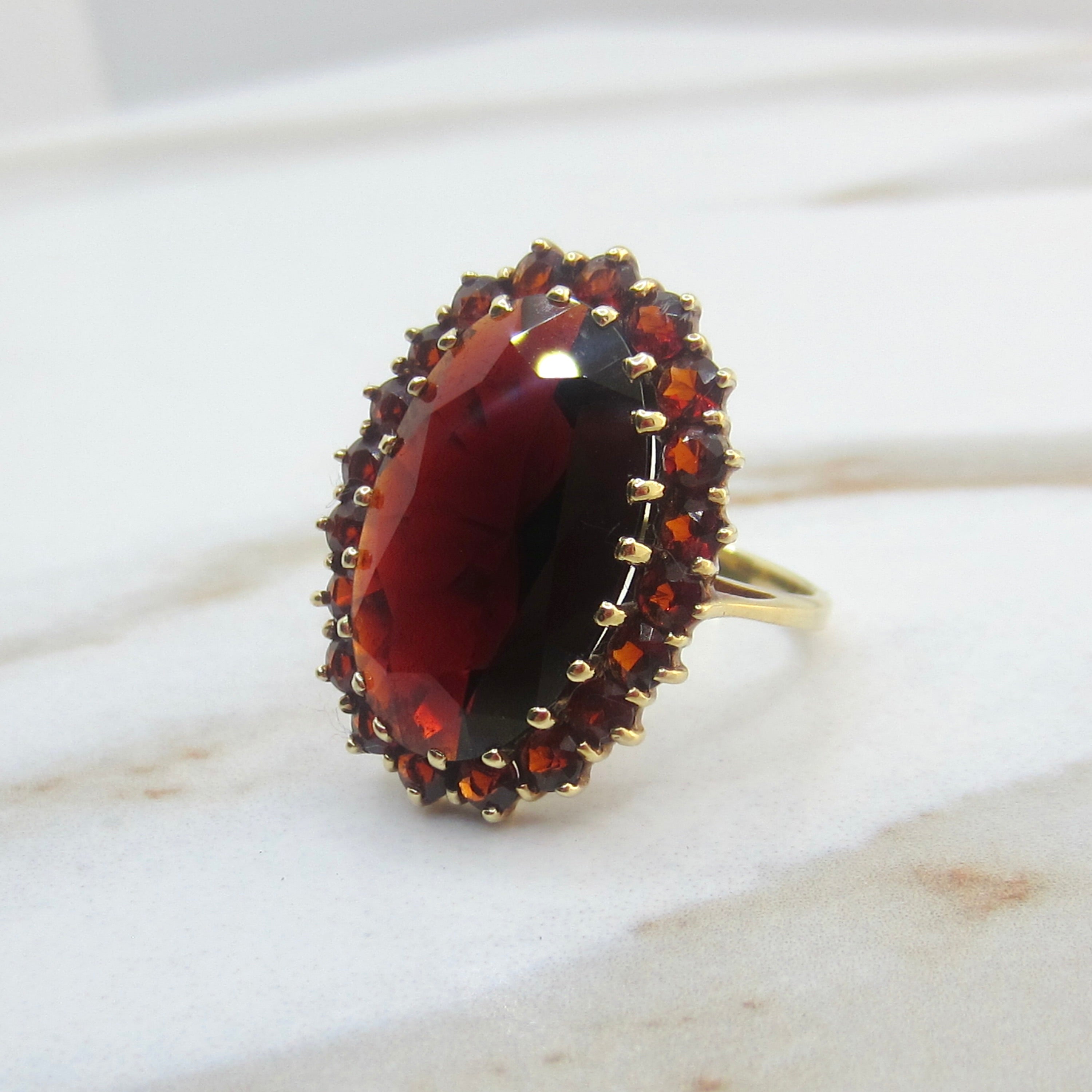 Vintage 14k Gold Large Garnet Cocktail Ring c.1970s