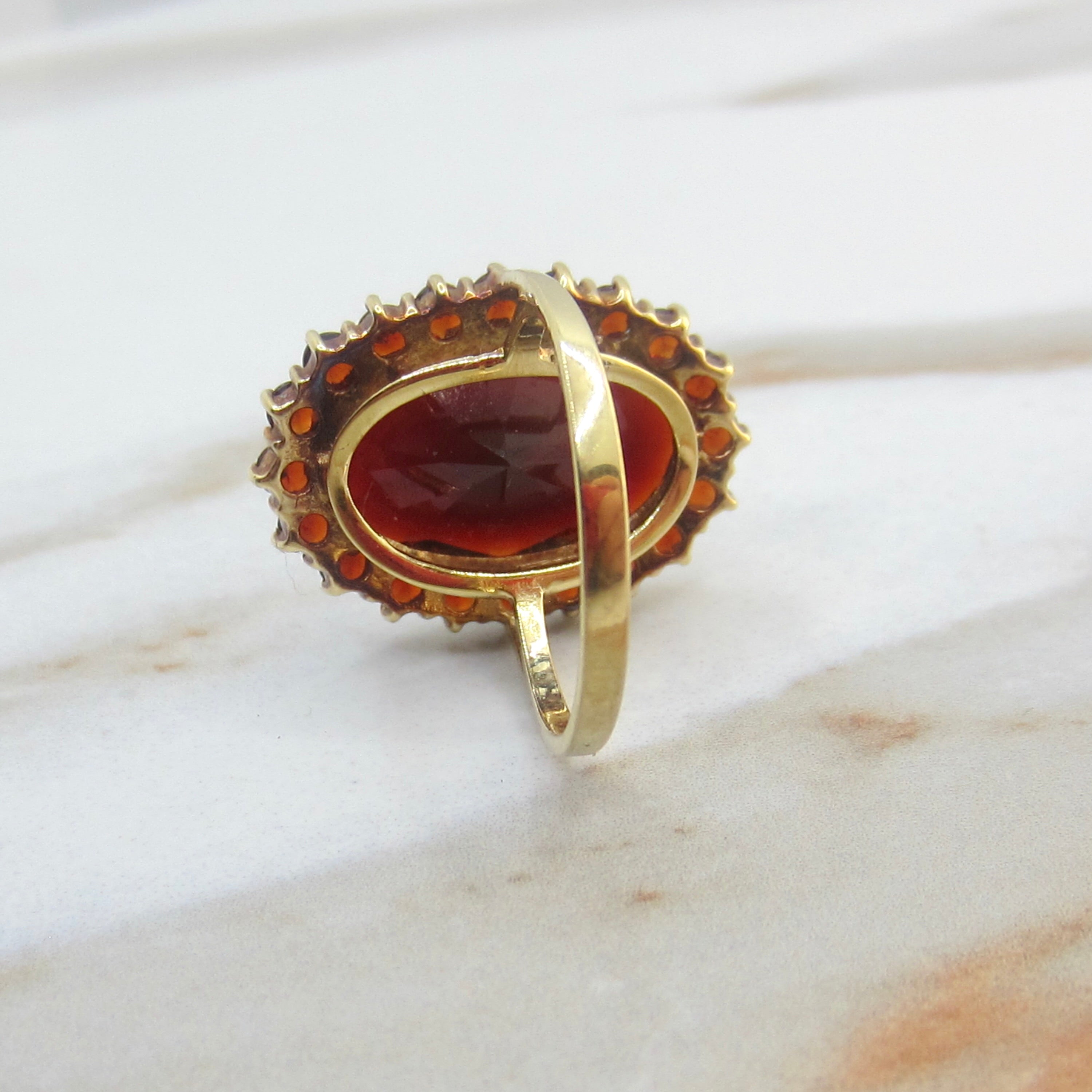 Vintage 14k Gold Large Garnet Cocktail Ring c.1970s