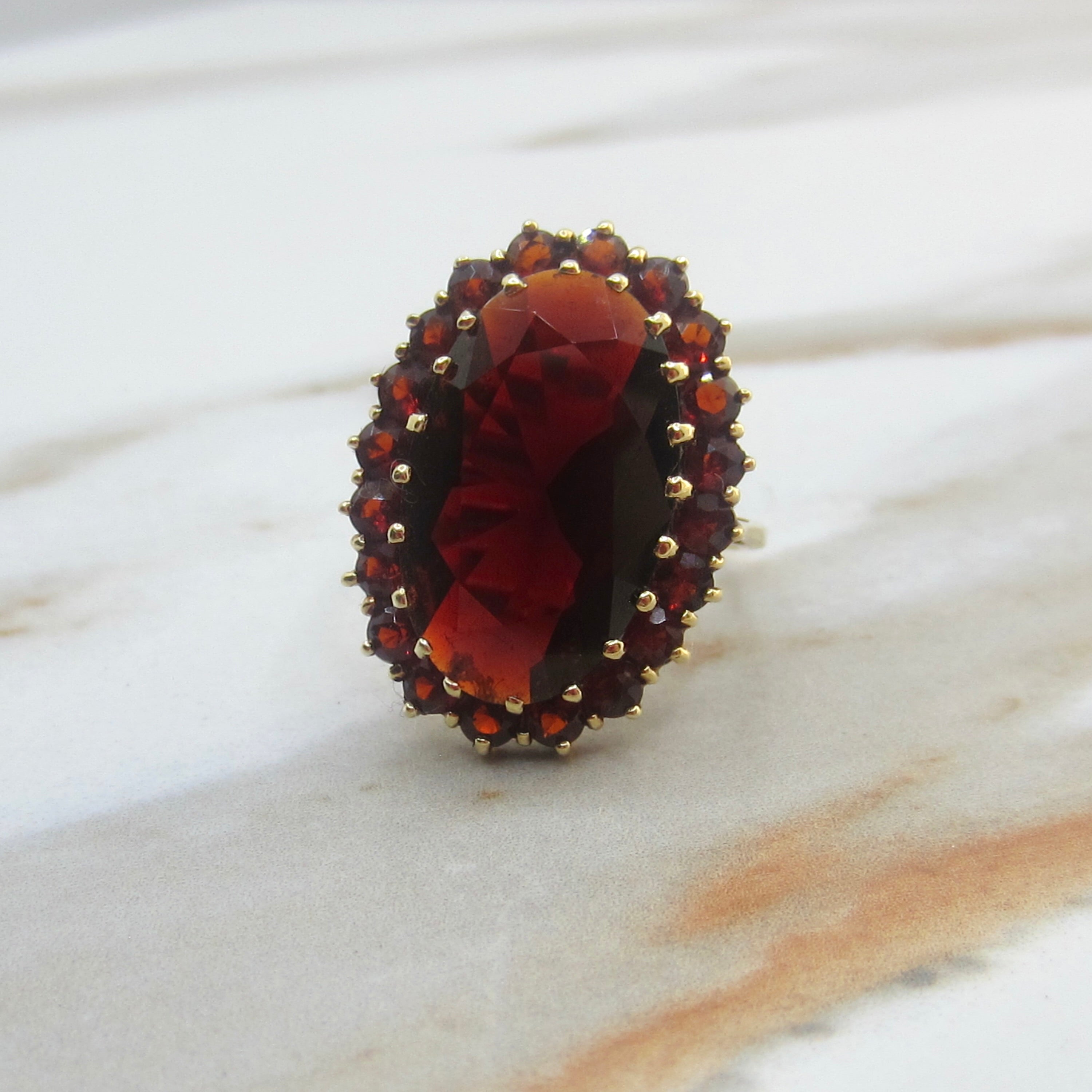 Vintage 14k Gold Large Garnet Cocktail Ring c.1970s