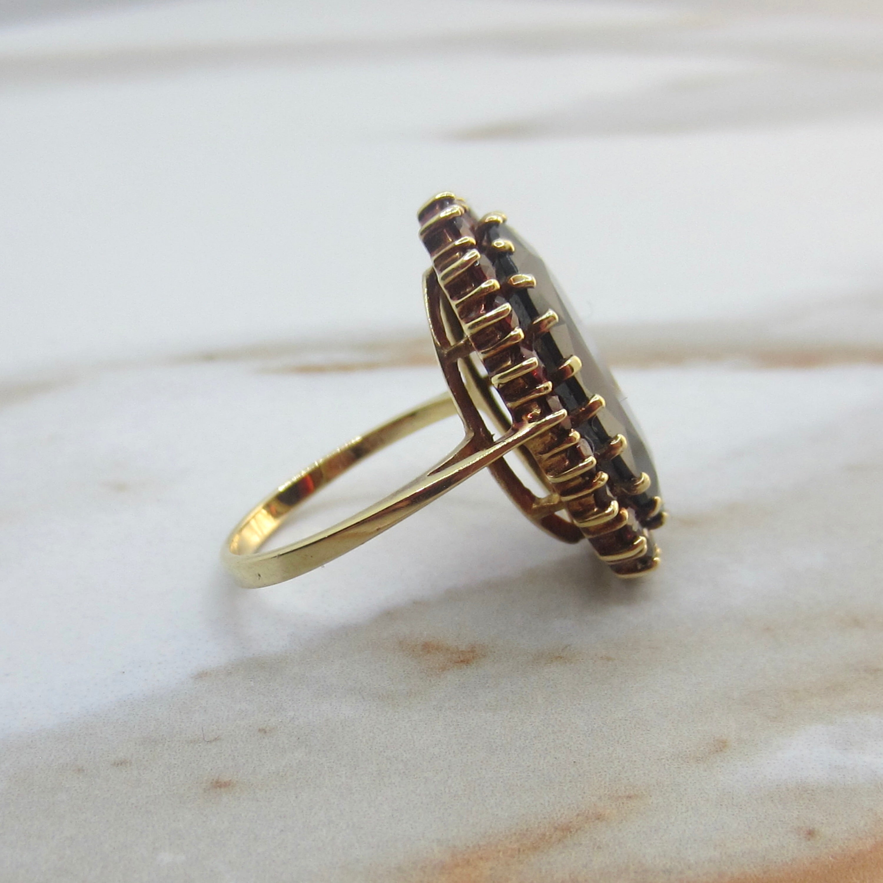 Vintage 14k Gold Large Garnet Cocktail Ring c.1970s