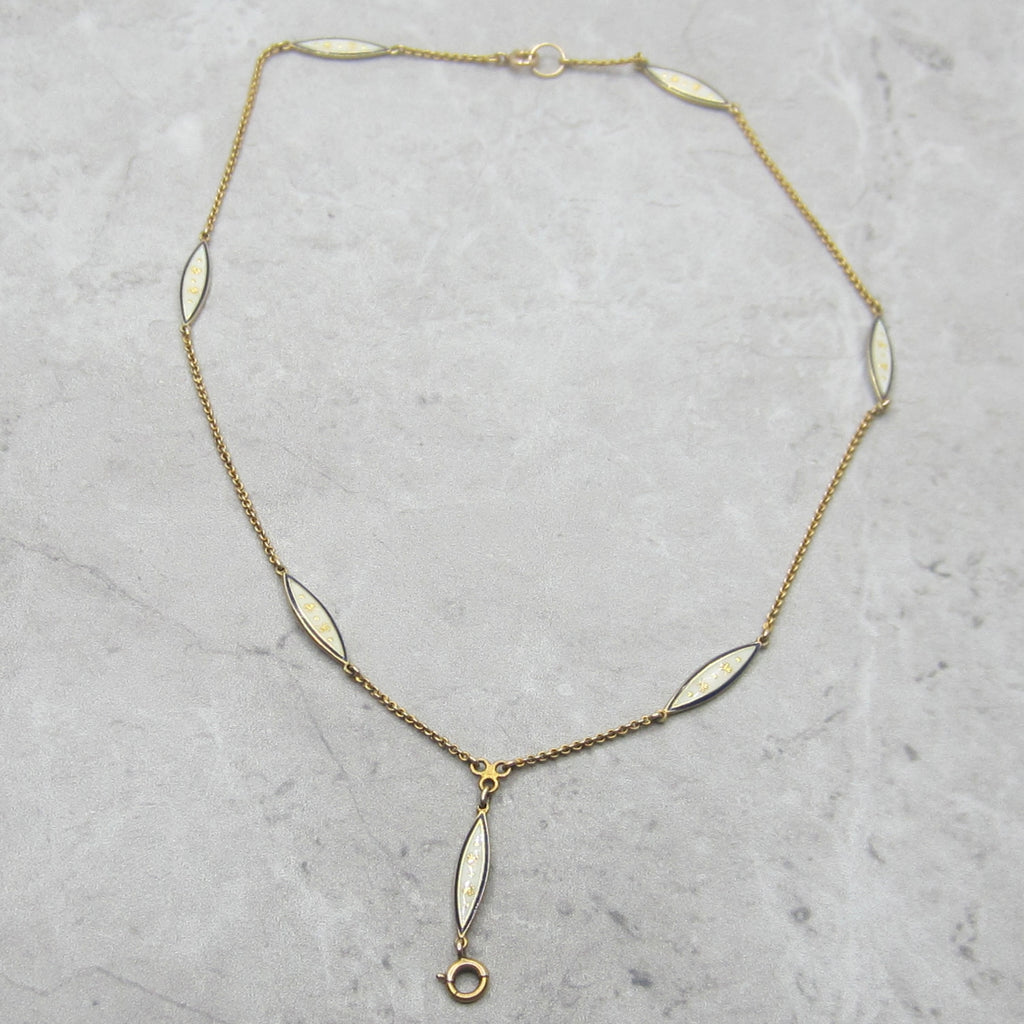Antique 14k Gold Enameled Clover Chain With Charm Holder