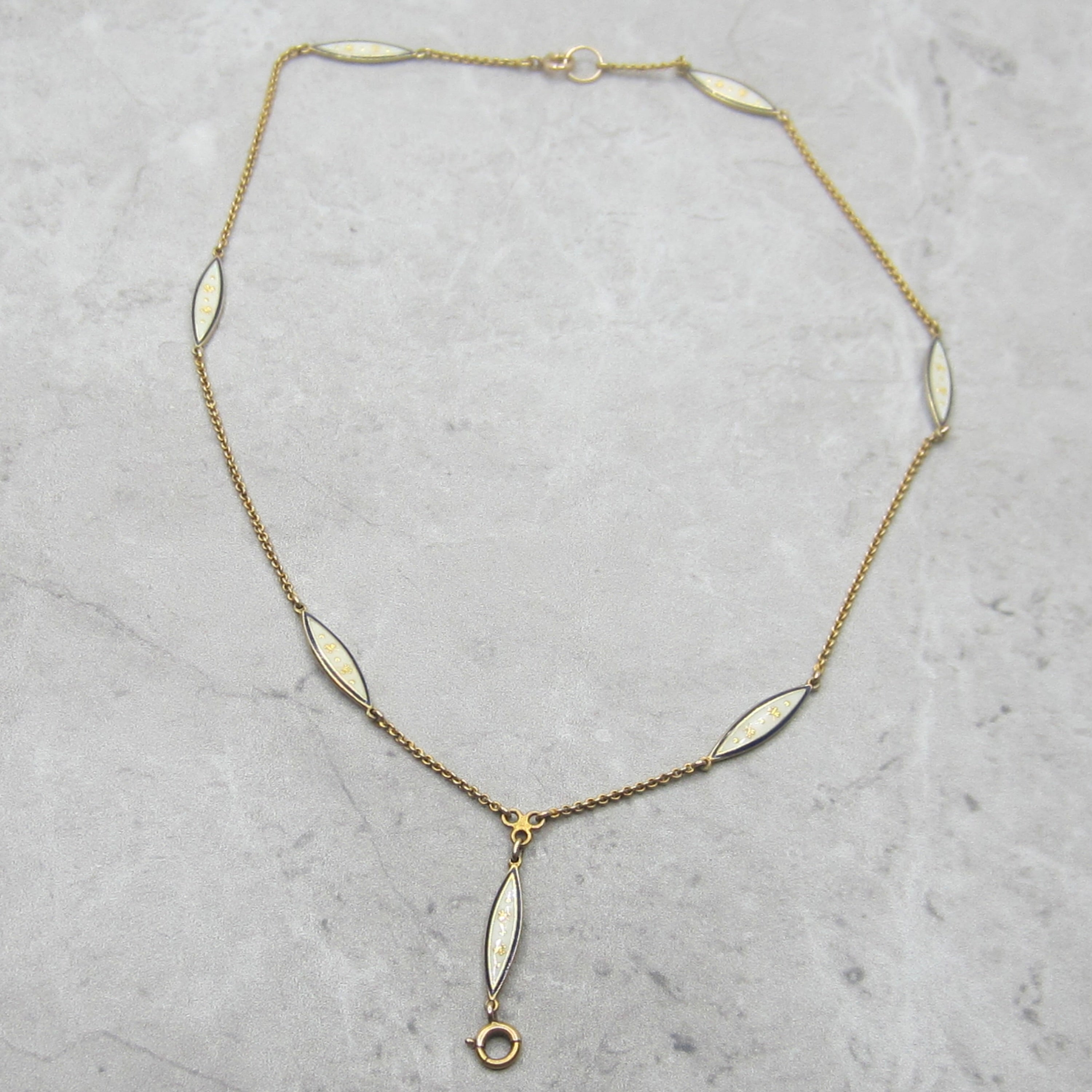 Antique 14k Gold Enameled Clover Chain With Charm Holder