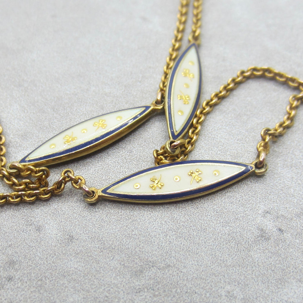 Antique 14k Gold Enameled Clover Chain With Charm Holder