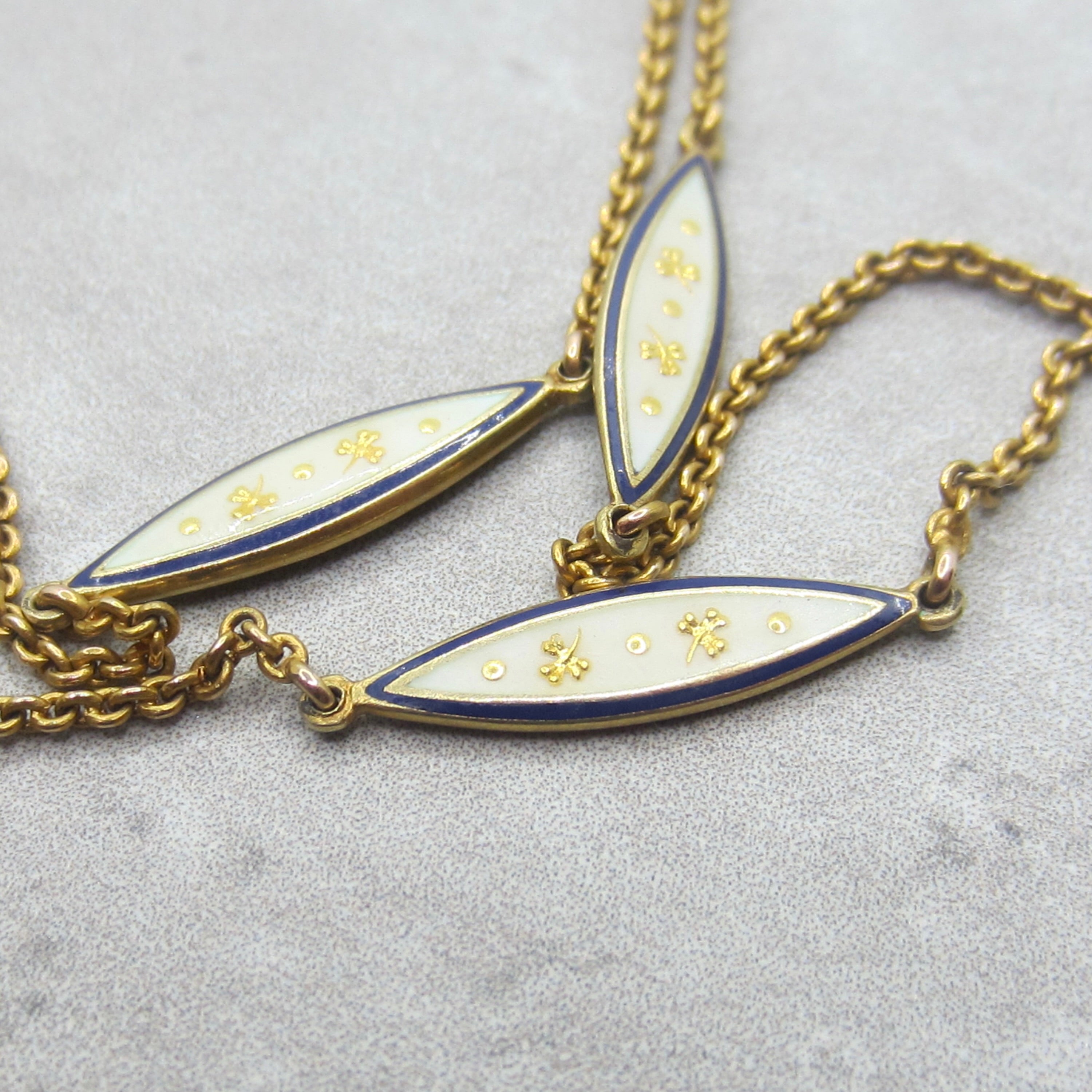 Antique 14k Gold Enameled Clover Chain With Charm Holder