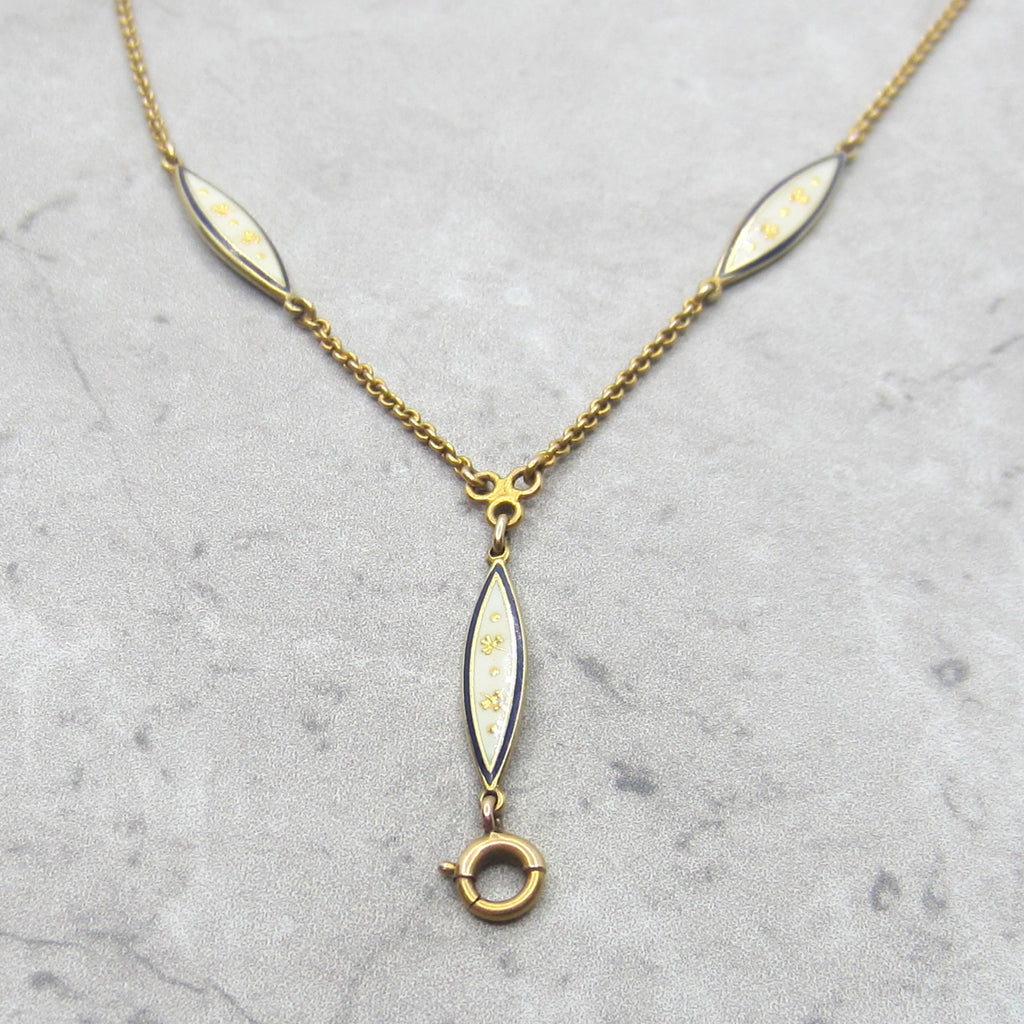 Antique 14k Gold Enameled Clover Chain With Charm Holder