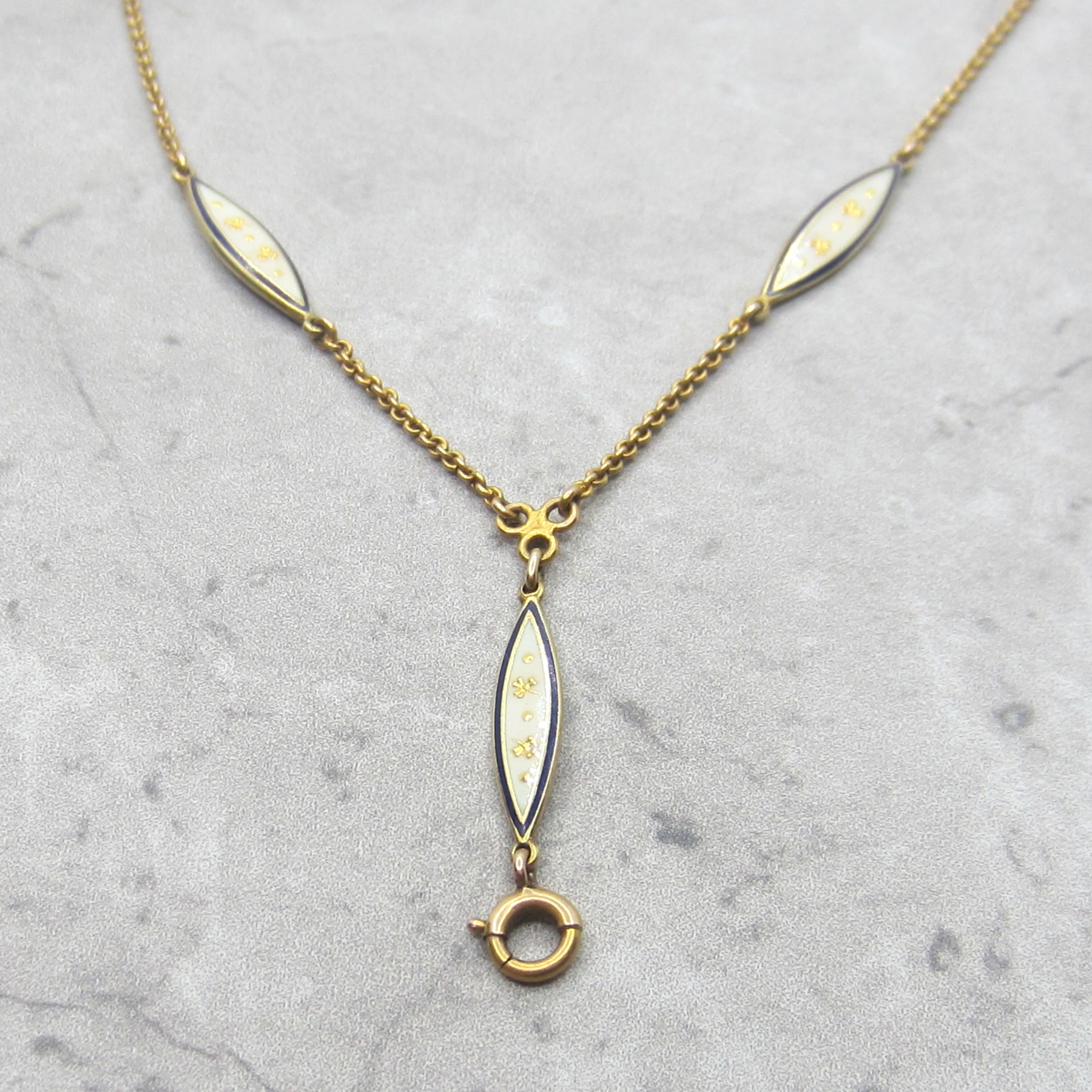 Antique 14k Gold Enameled Clover Chain With Charm Holder