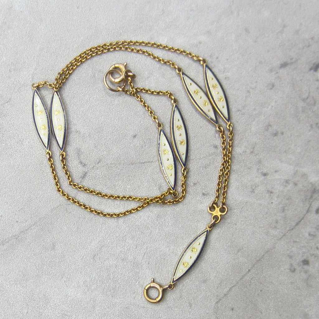 Antique 14k Gold Enameled Clover Chain With Charm Holder