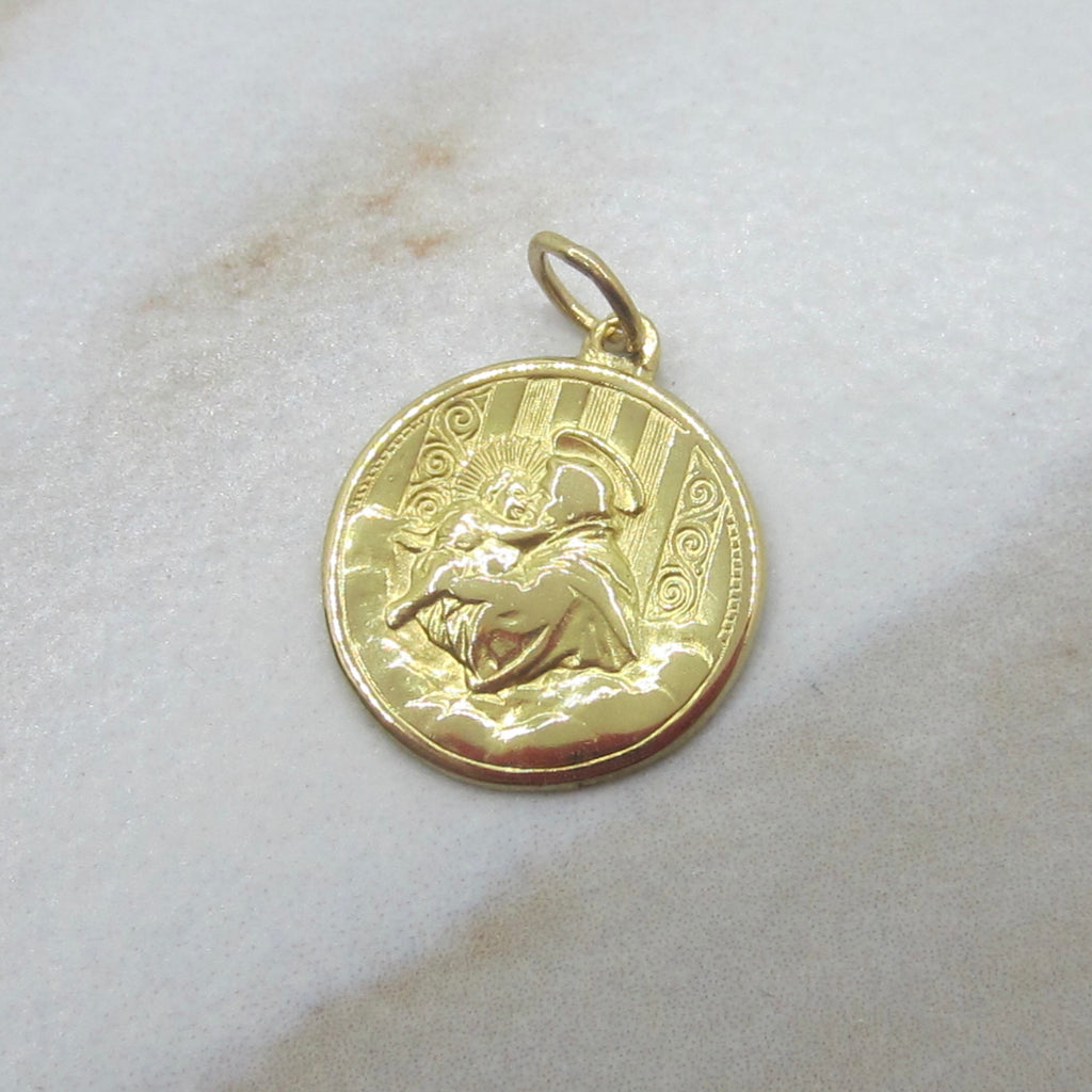 Vintage 18k Gold Saint Christopher Charm | Religious Medal Necklace Charm | Catholic Traveler Protection Jewelry