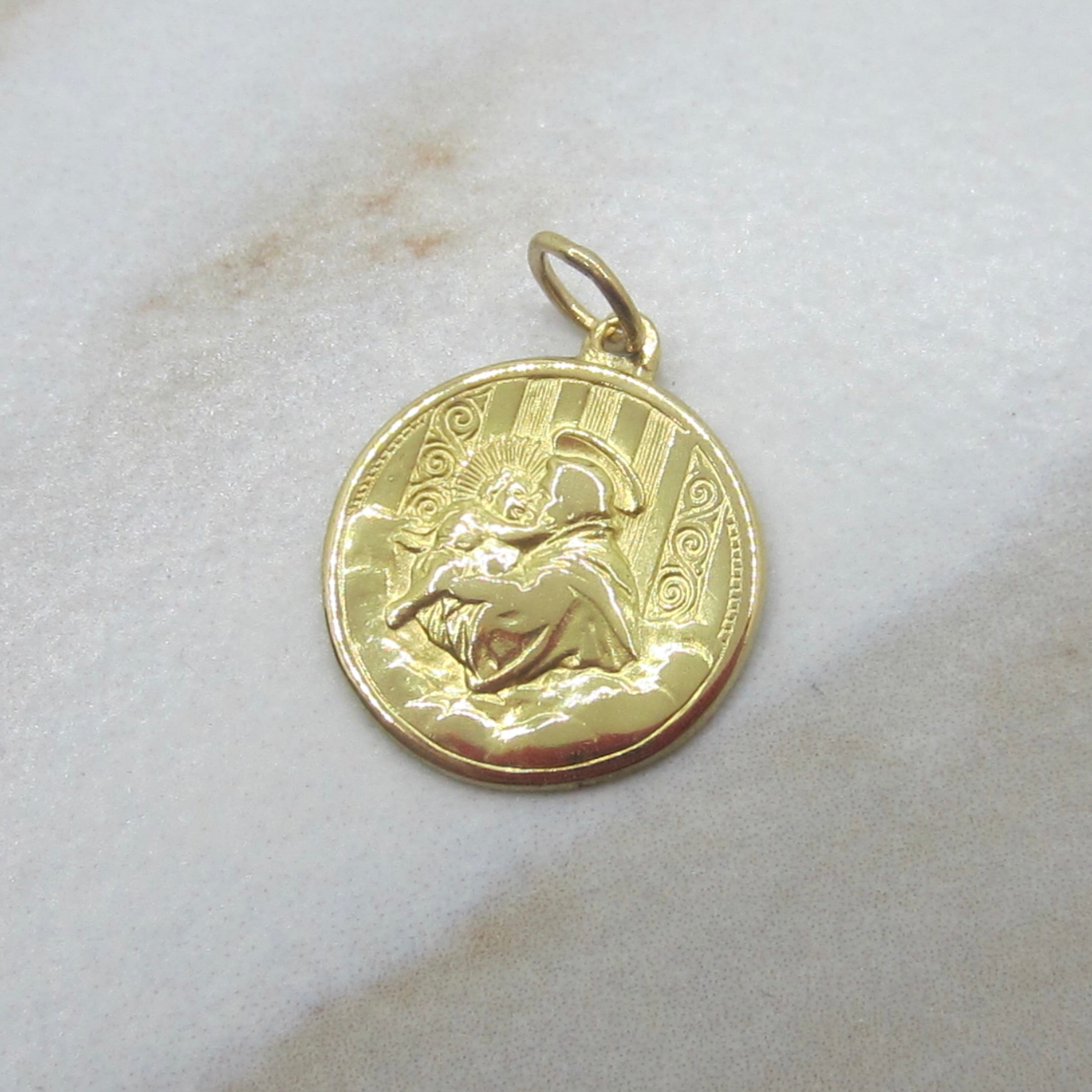 Vintage 18k Gold Saint Christopher Charm | Religious Medal Necklace Charm | Catholic Traveler Protection Jewelry