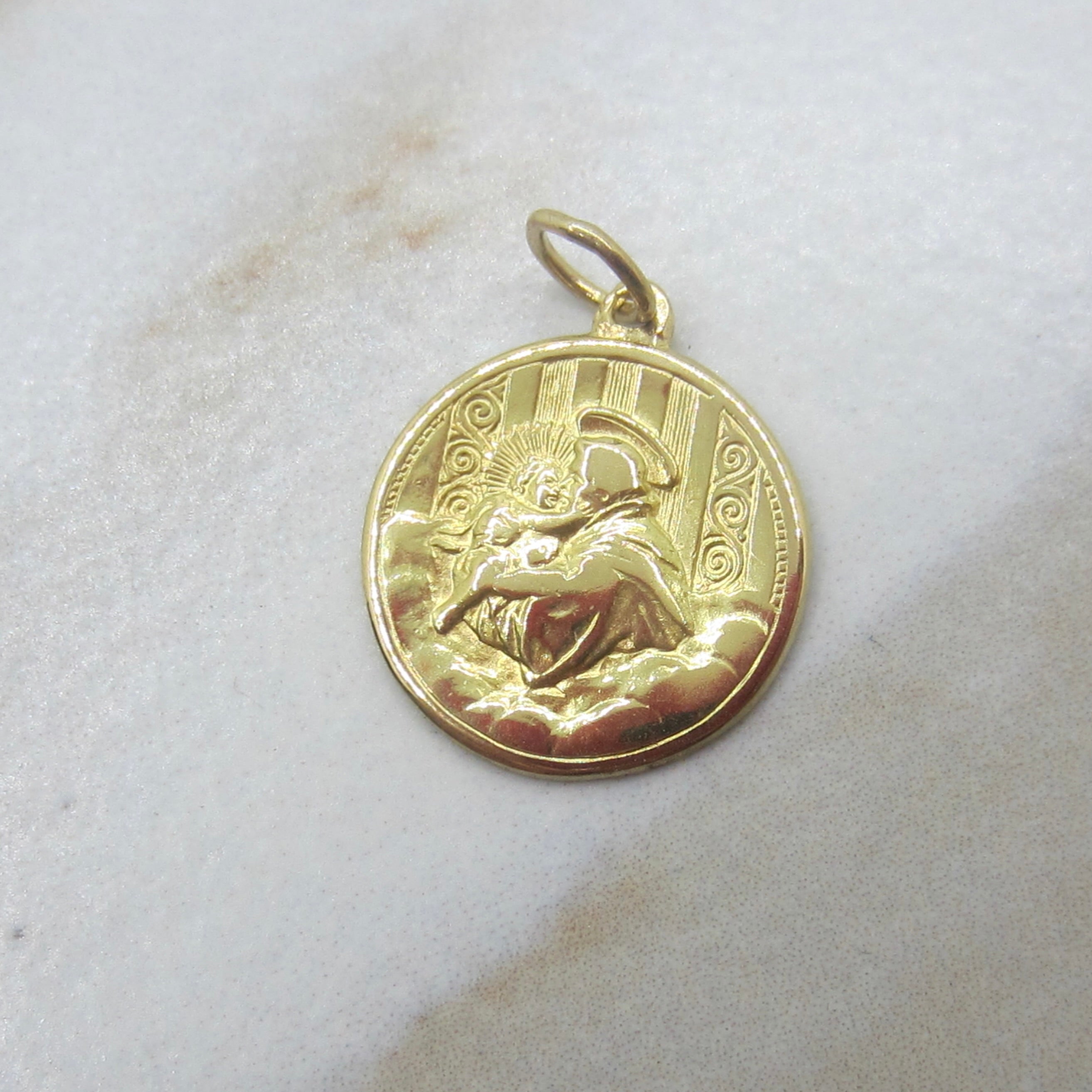 Vintage 18k Gold Saint Christopher Charm | Religious Medal Necklace Charm | Catholic Traveler Protection Jewelry
