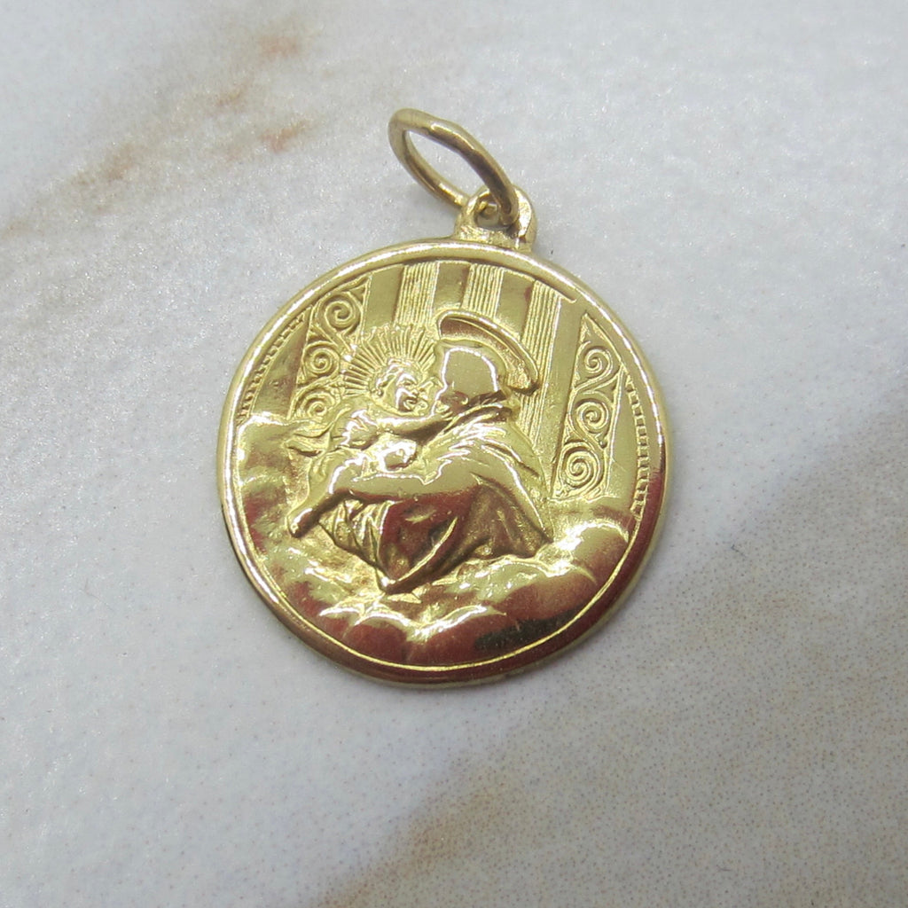 Vintage 18k Gold Saint Christopher Charm | Religious Medal Necklace Charm | Catholic Traveler Protection Jewelry