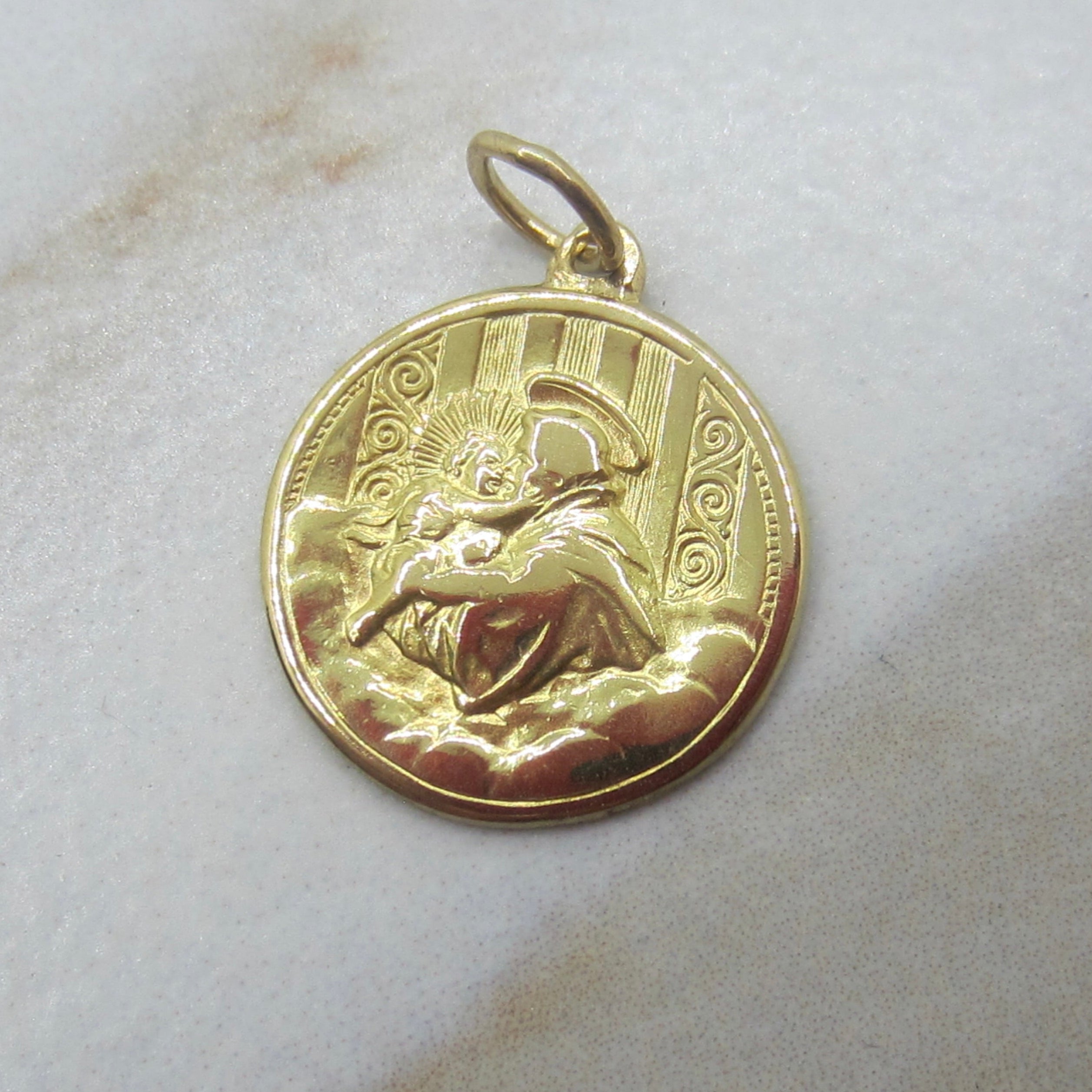 Vintage 18k Gold Saint Christopher Charm | Religious Medal Necklace Charm | Catholic Traveler Protection Jewelry