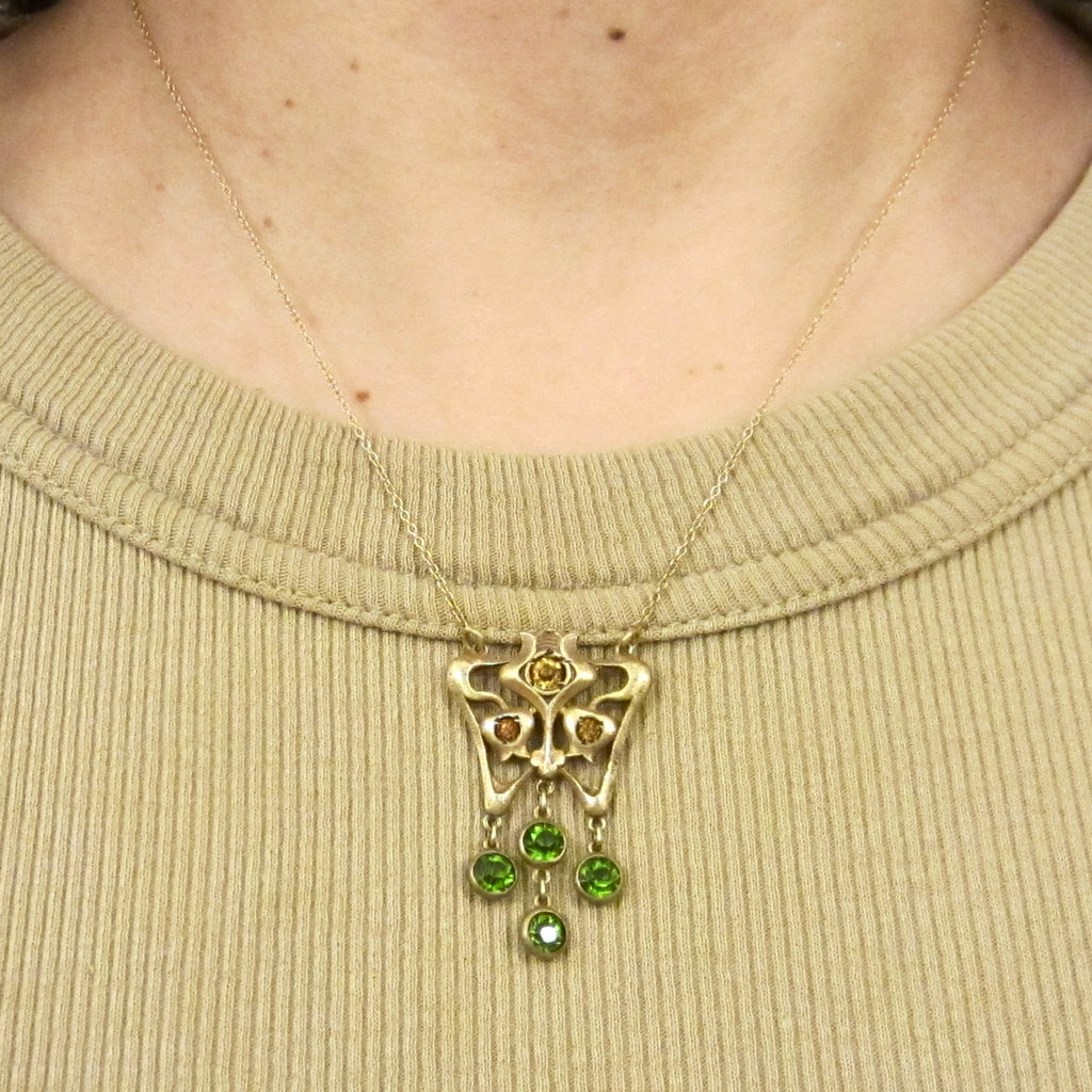 Antique Art Nouveau Sterling Gold Filled Paste Drop Necklace c.1910