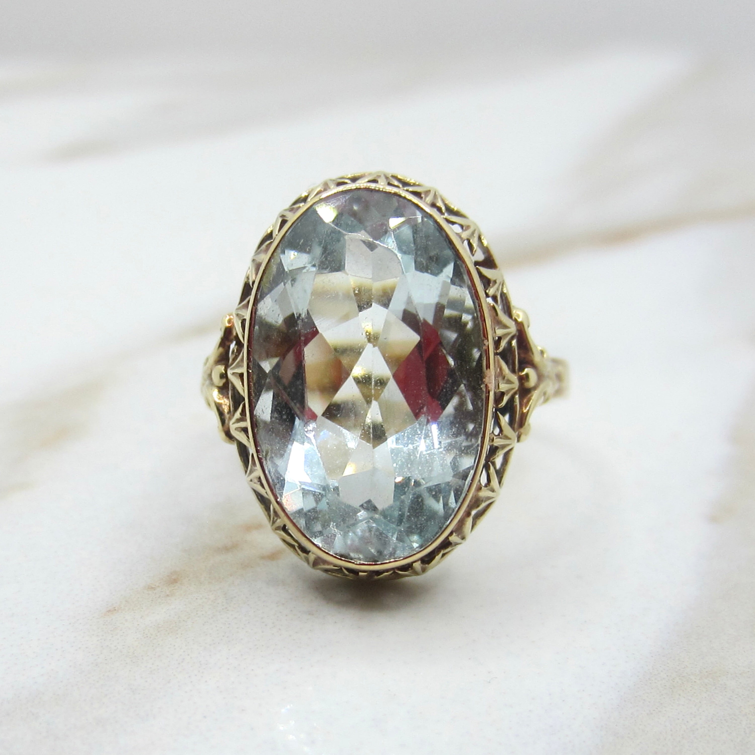Vintage 14k Gold 6.73 ct Aquamarine Ring c.1940s